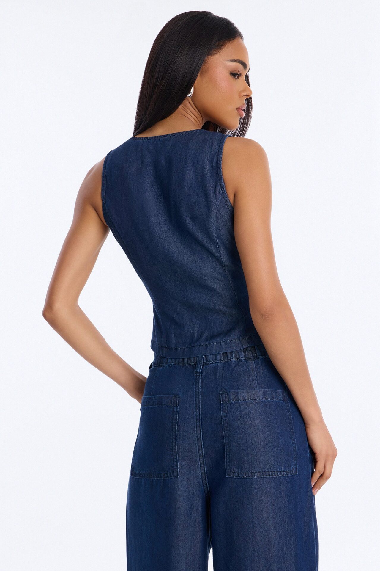Haven Zip Up Sleeveless Dark Chambray Top - Rinse Blue Wash
