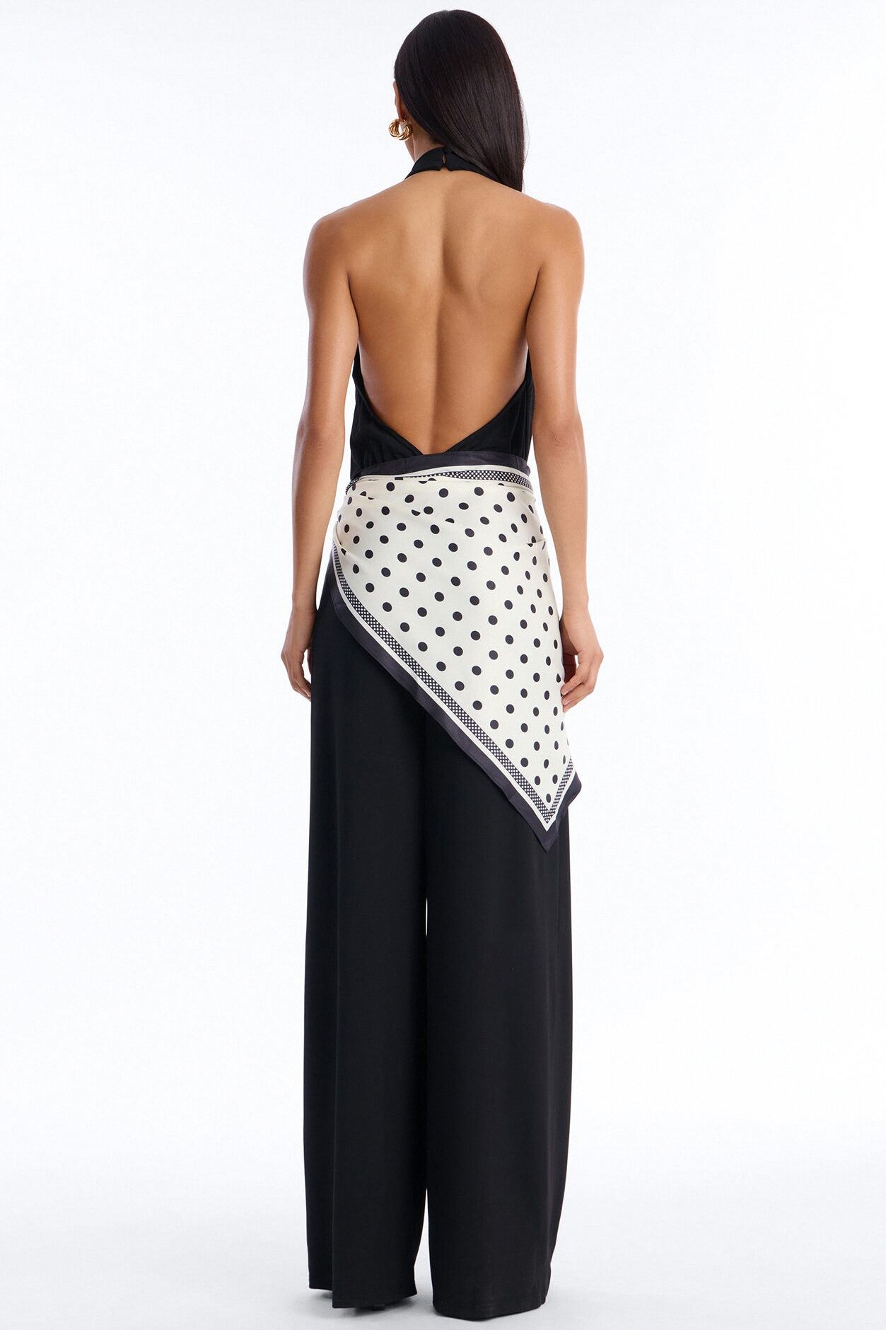 Joanne Backless Scarf Tie 2 Piece Jumpsuit Set - Black