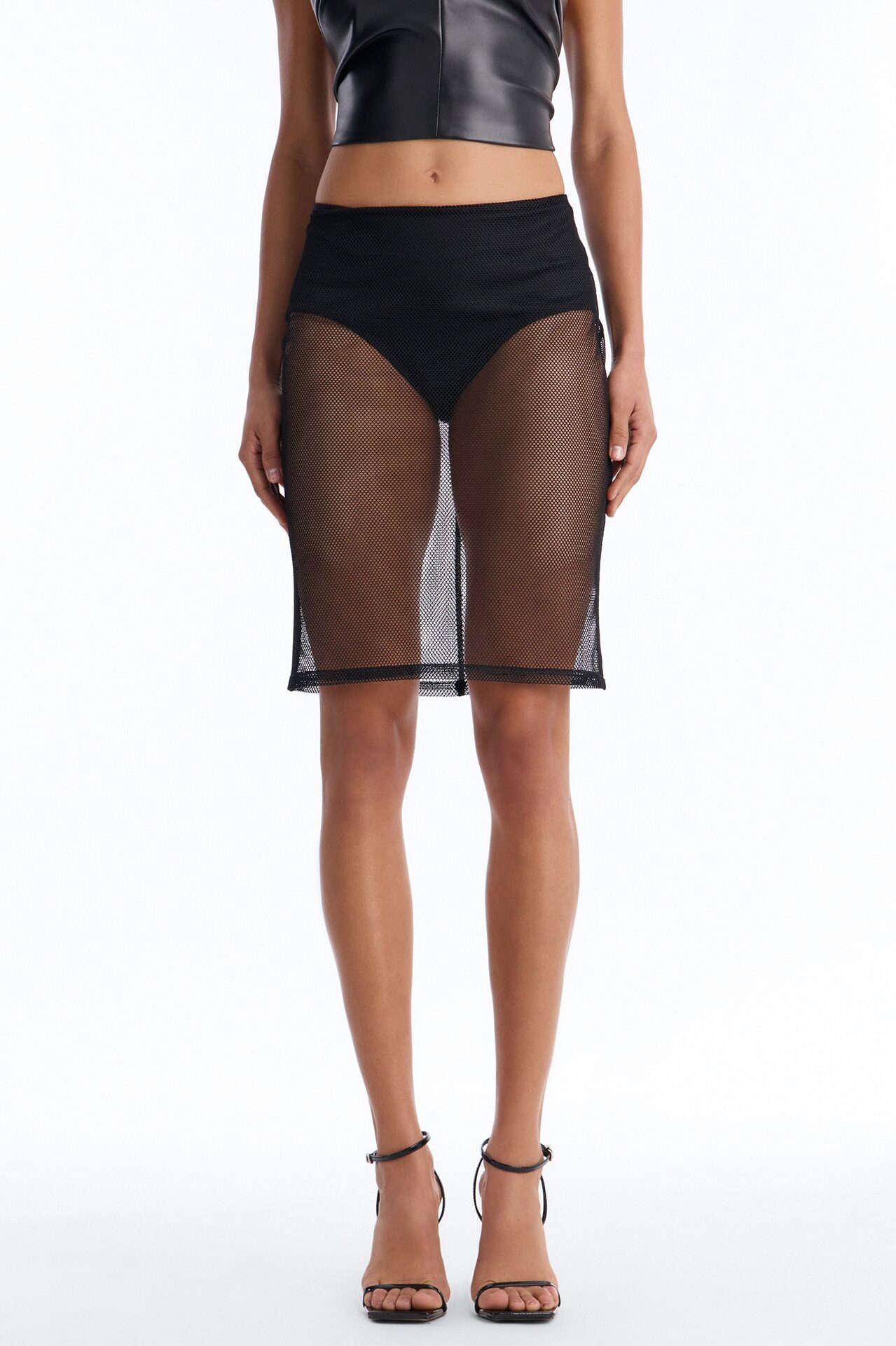 Caught Up Fishnet Midi Skirt - Black