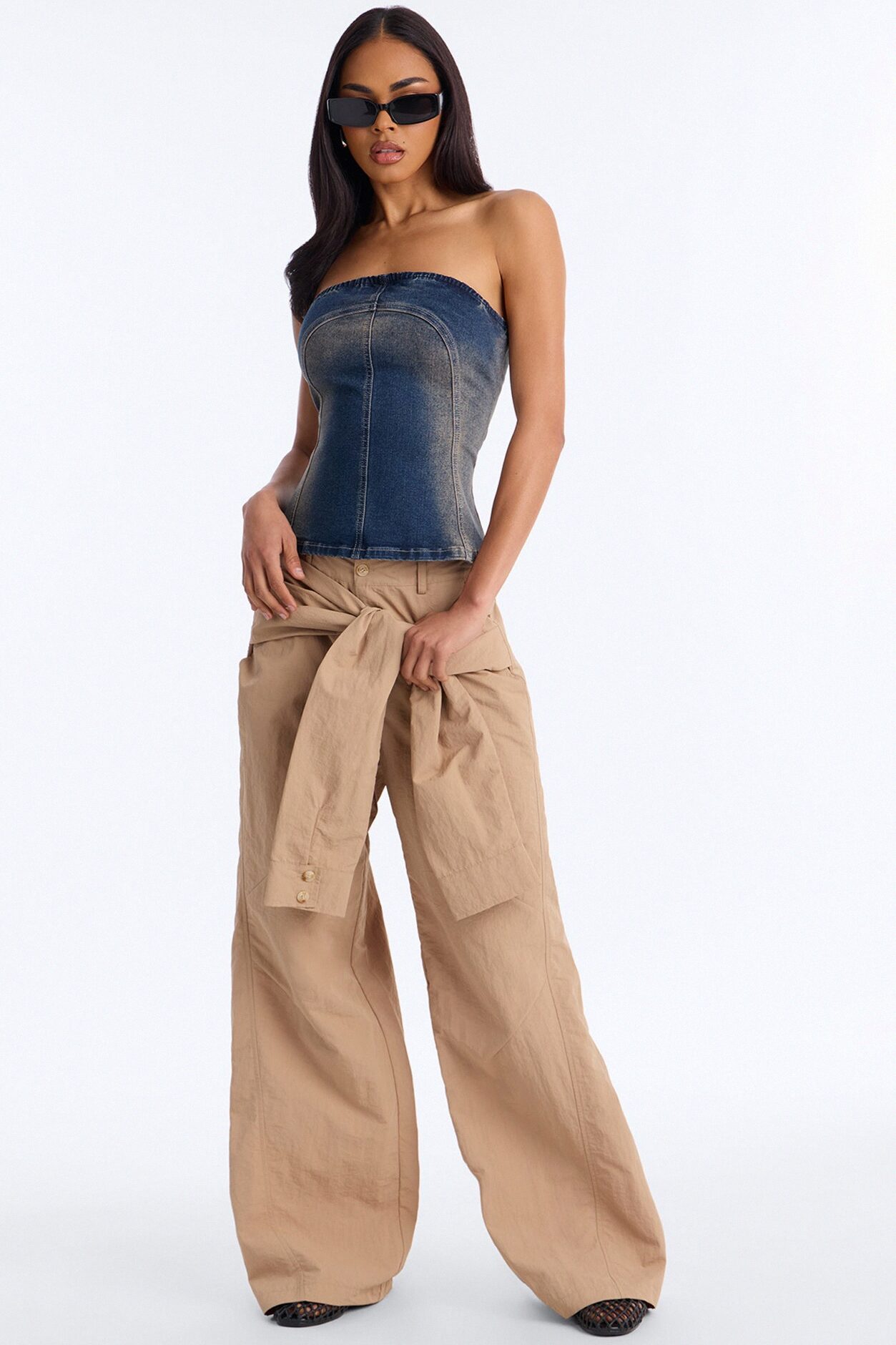 Breaking Rules Back Zip Denim Tube Top - Dark Wash