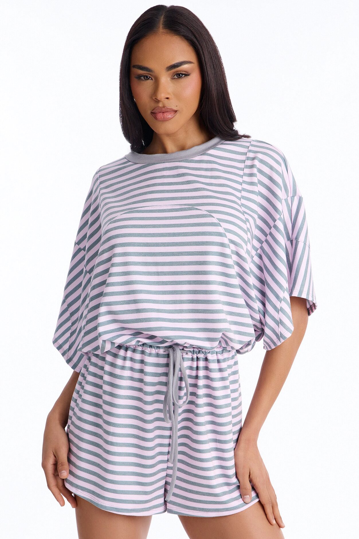 Read Between The Lines French Terry Romper - Pink