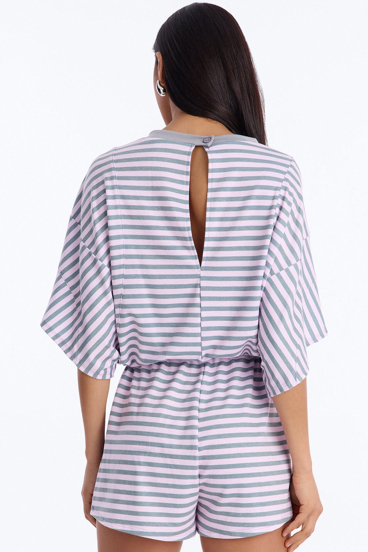 Read Between The Lines French Terry Romper - Pink