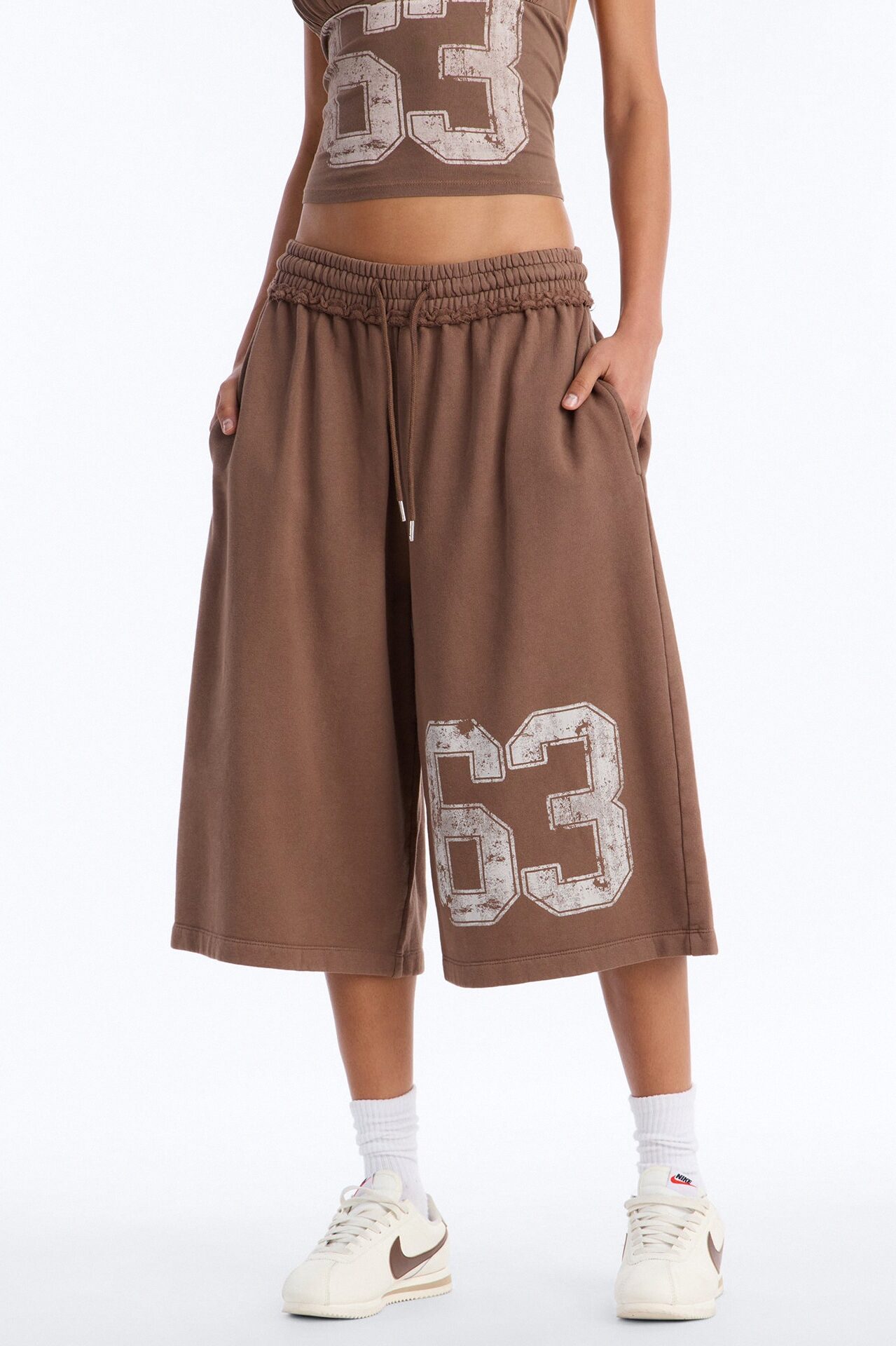 Play Hard To Get Wide Leg Jorts - Brown