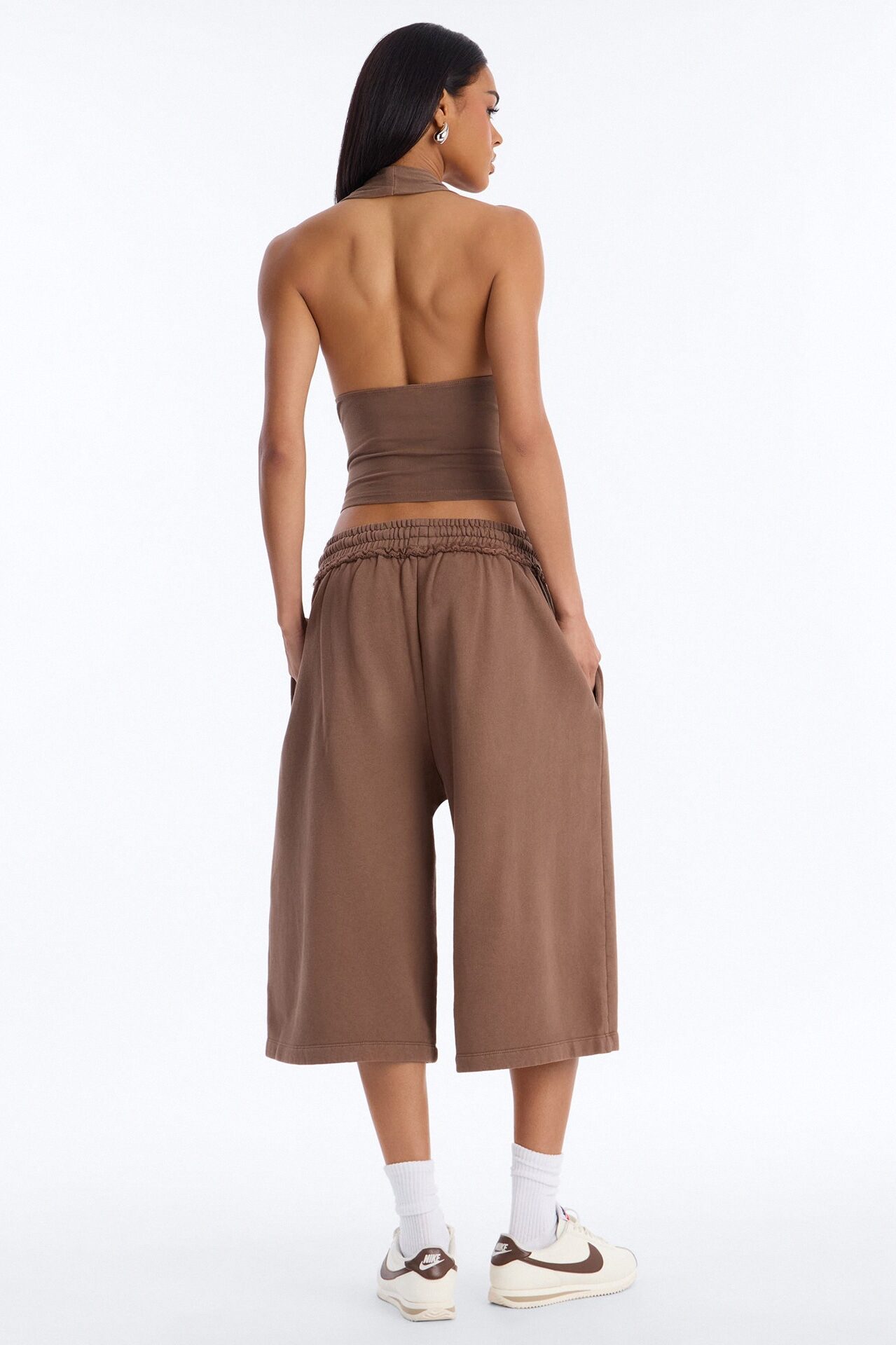 Play Hard To Get Wide Leg Jorts - Brown