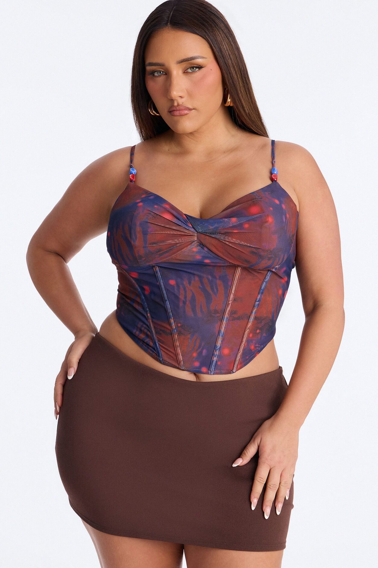 Surreal Feeling Mesh Beaded Corset Top - Blue/combo