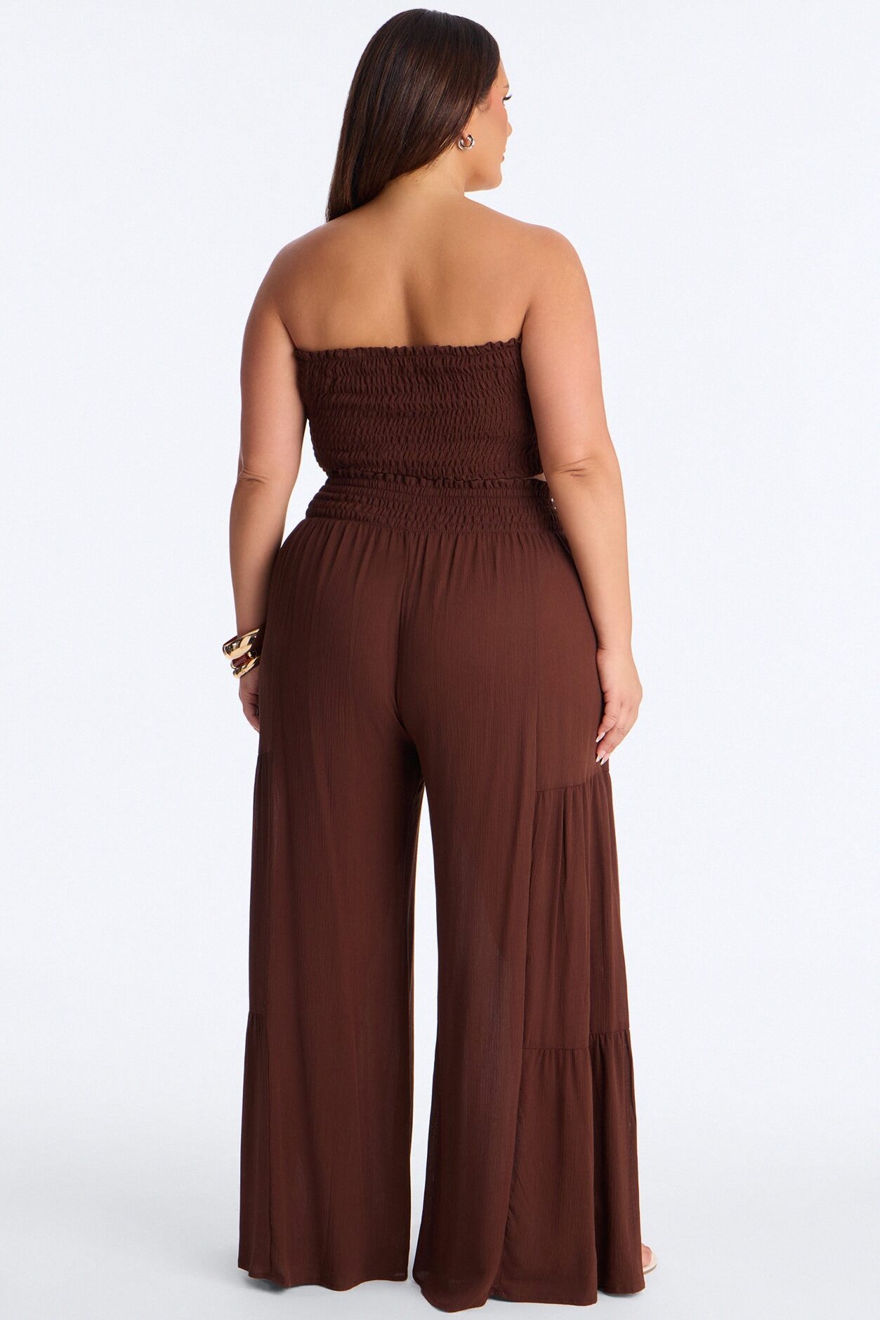 Sadie Smocked Strapless Pant Set - Chocolate