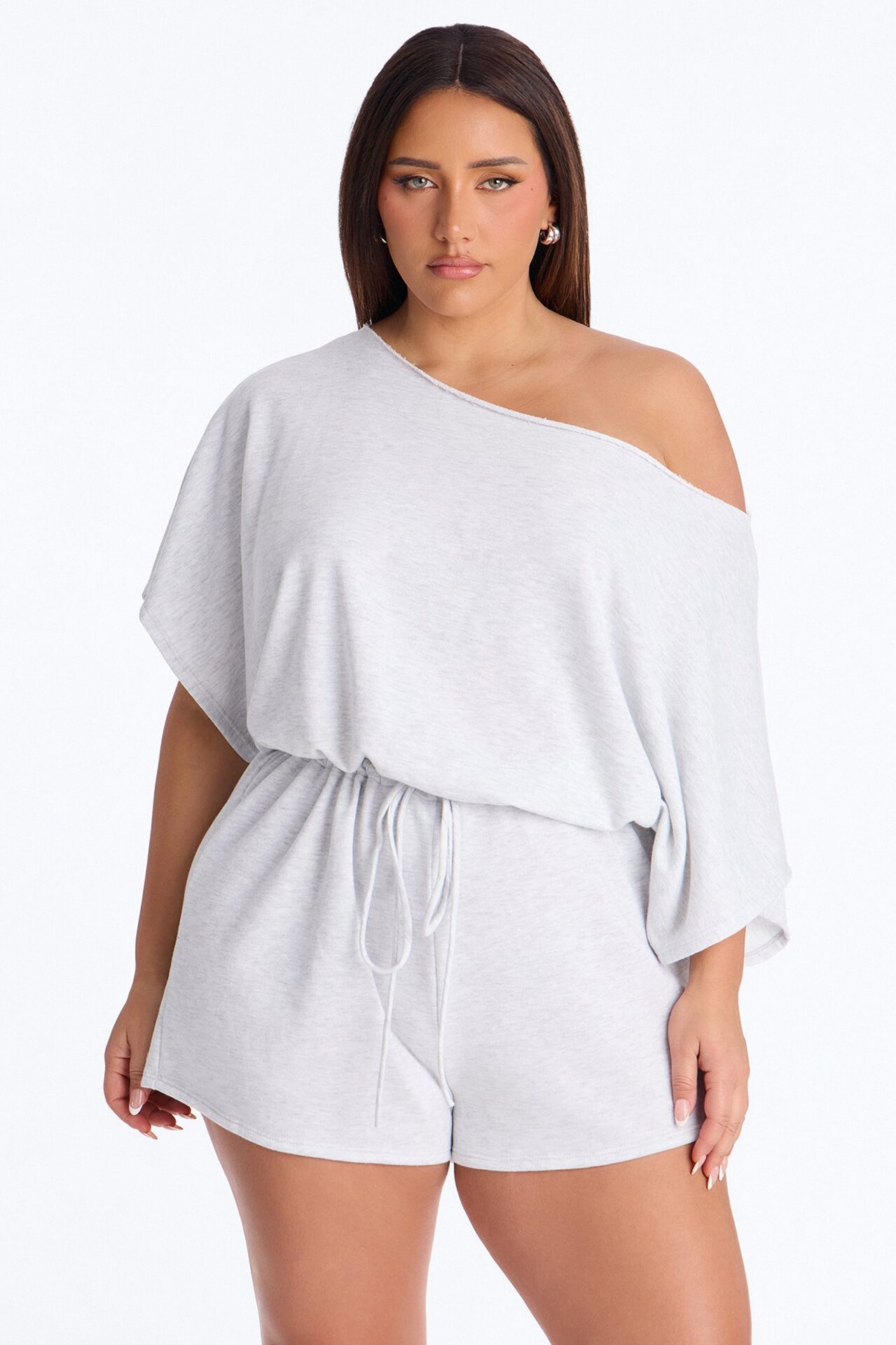 Weekend Away Off Shoulder Romper - Heather Grey