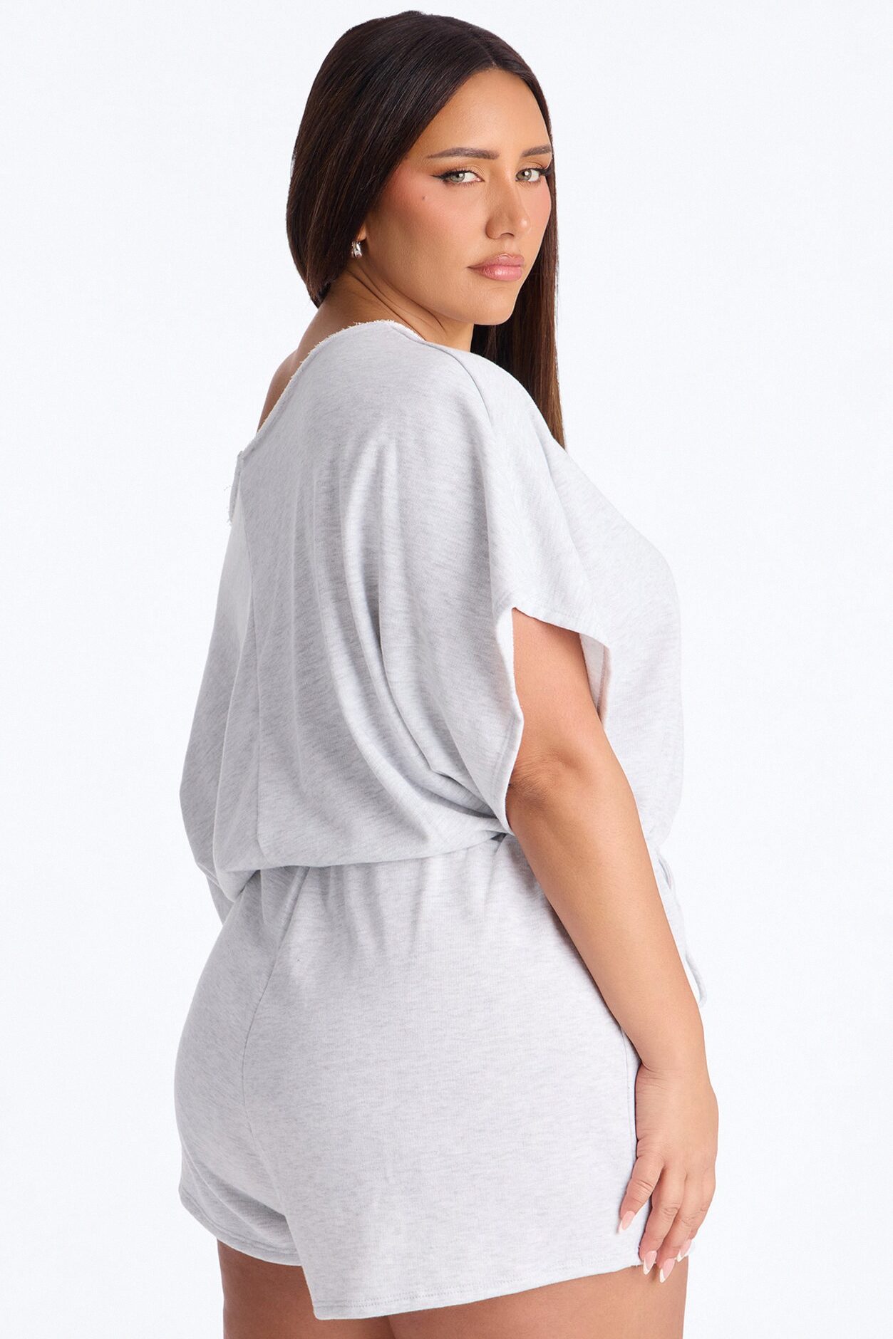 Weekend Away Off Shoulder Romper - Heather Grey