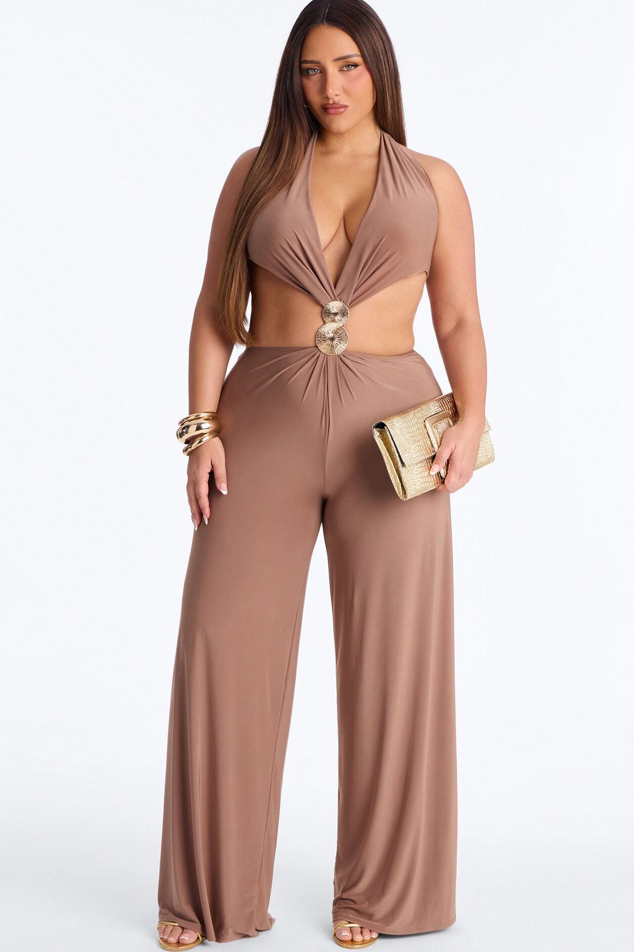 Jessa Cut Out Halter Jumpsuit - Mocha