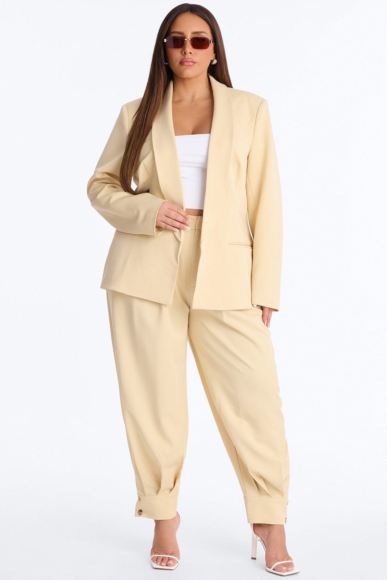 Clara Blazer Balloon Pant Set - Beige