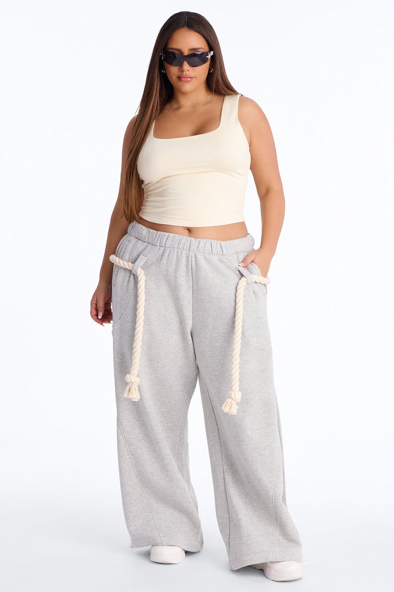 Rope Me In Baggy Barrel Sweatpants - Heather Grey