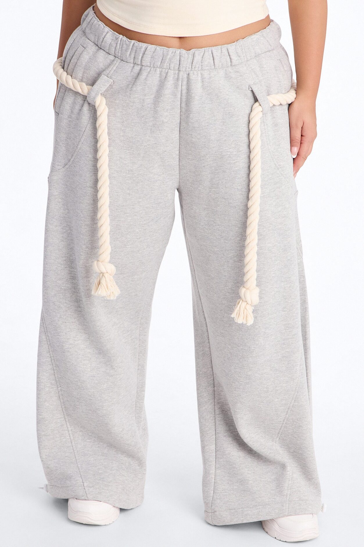 Rope Me In Baggy Barrel Sweatpants - Heather Grey