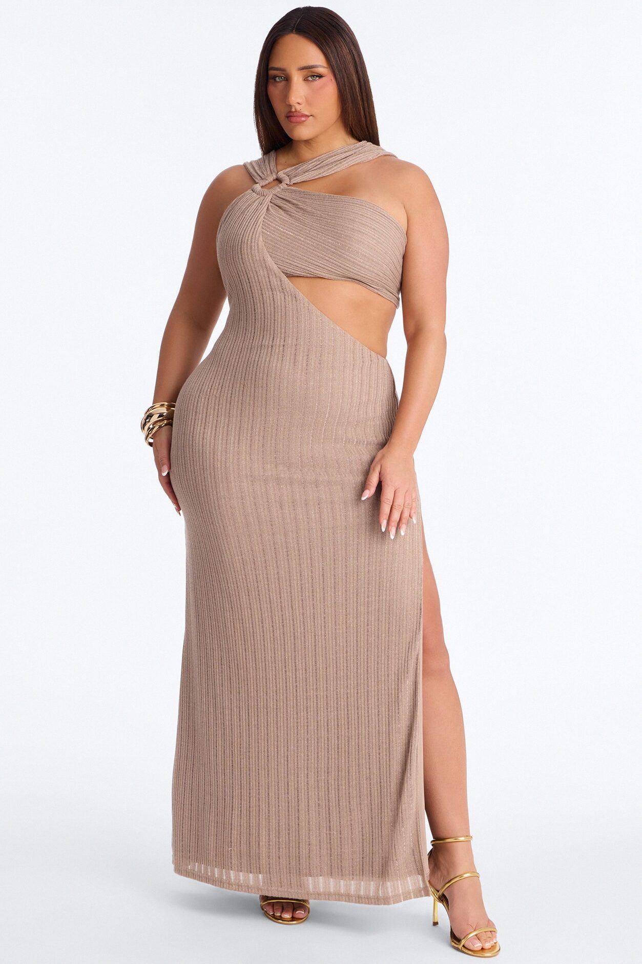 Burning Romance Asymmetrical Maxi Dress - Taupe
