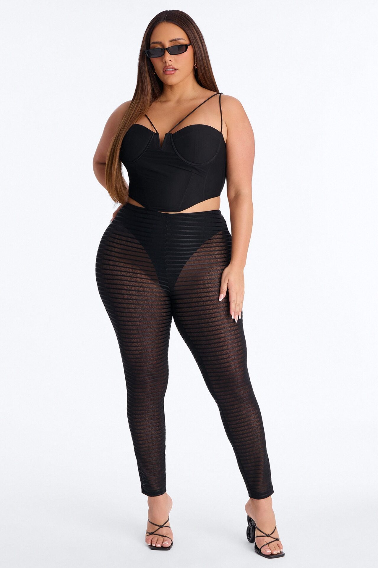 Kaylee Mid Rise Sheer Mesh Legging - Black