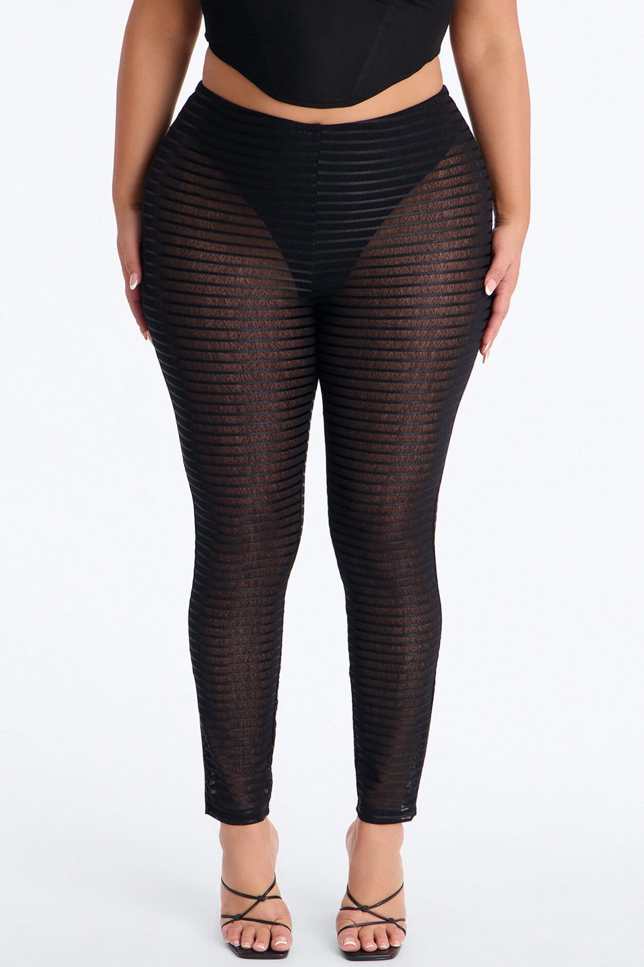 Kaylee Mid Rise Sheer Mesh Legging - Black