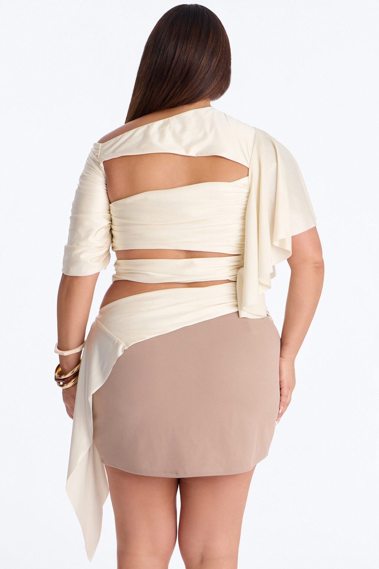 Arabella Off Shoulder Cut Out Short Sleeve top - Cream