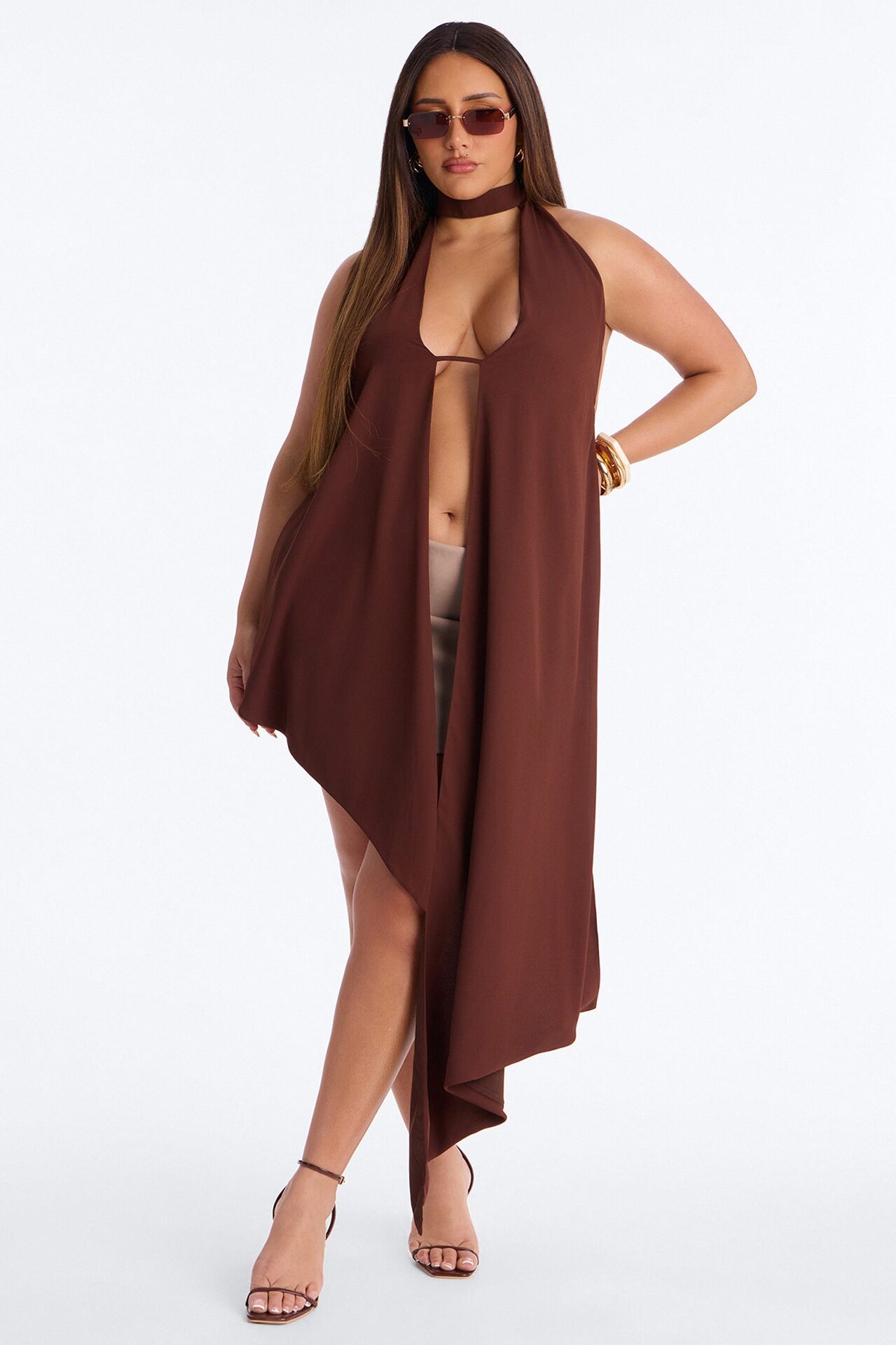 Hearts Over Hustle Draped Chiffon Halter Top - Chocolate