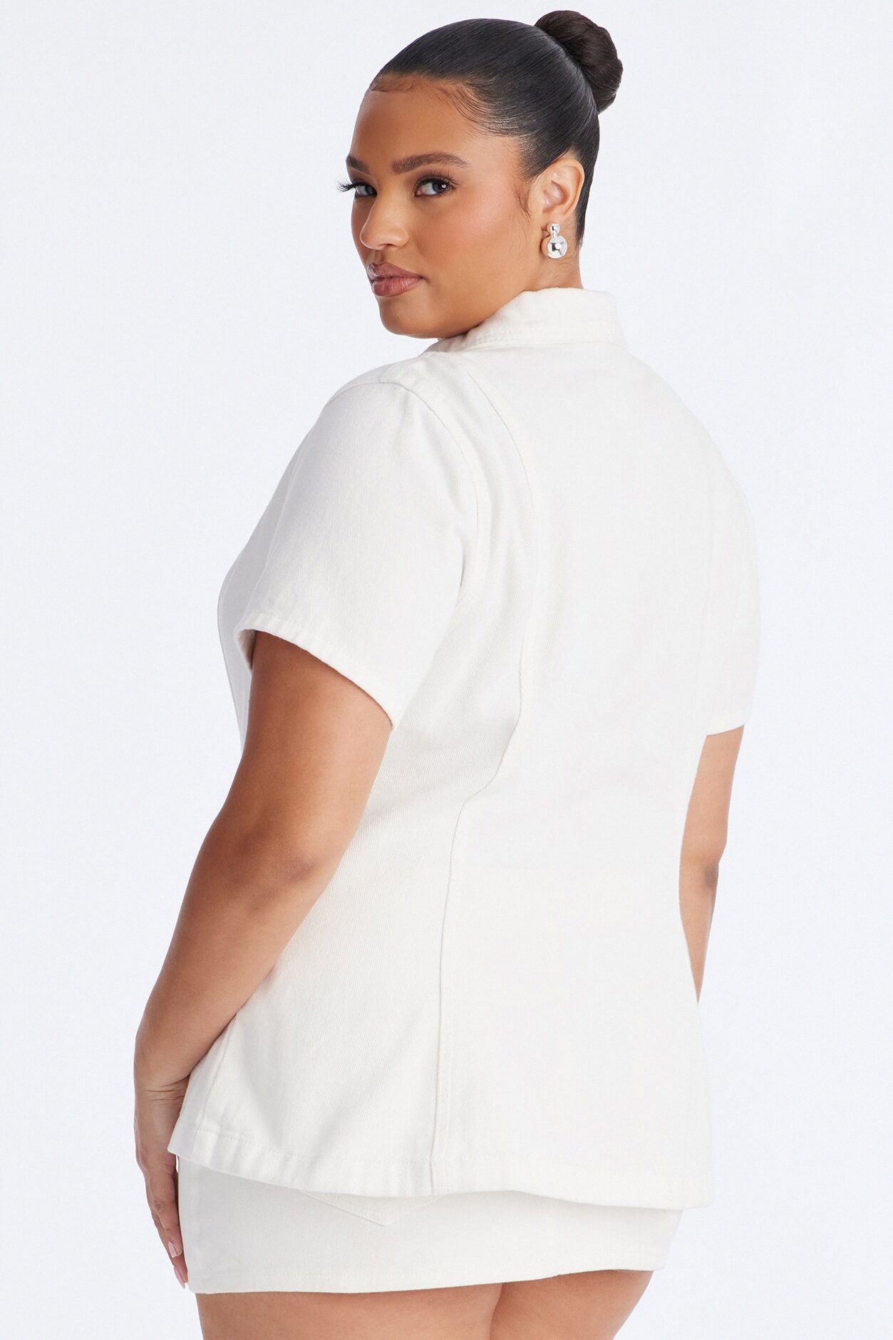 Nina Cinched Waist Denim Shirt - White