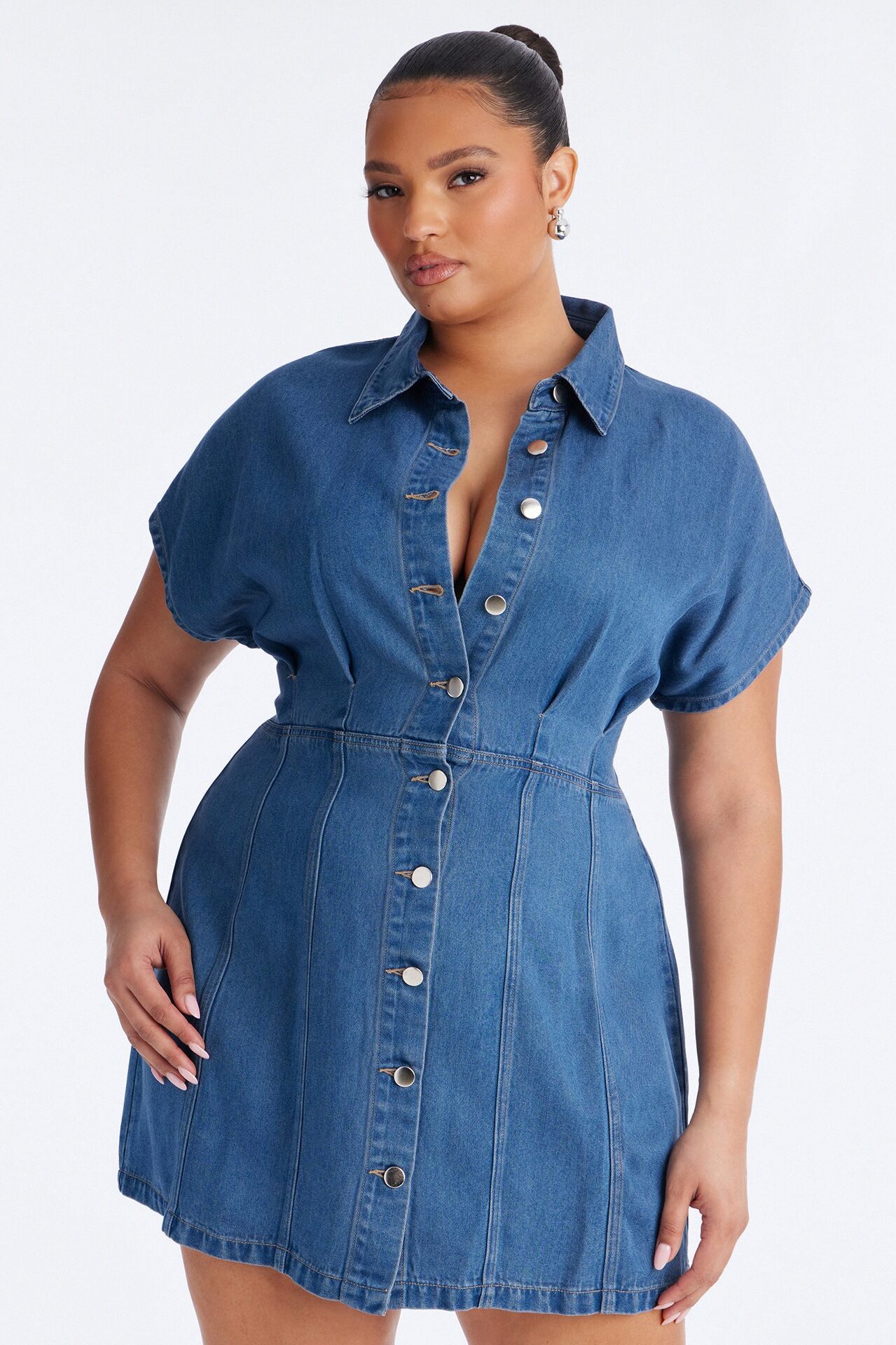 Allise Short Sleeve Denim Mini Dress - Denim