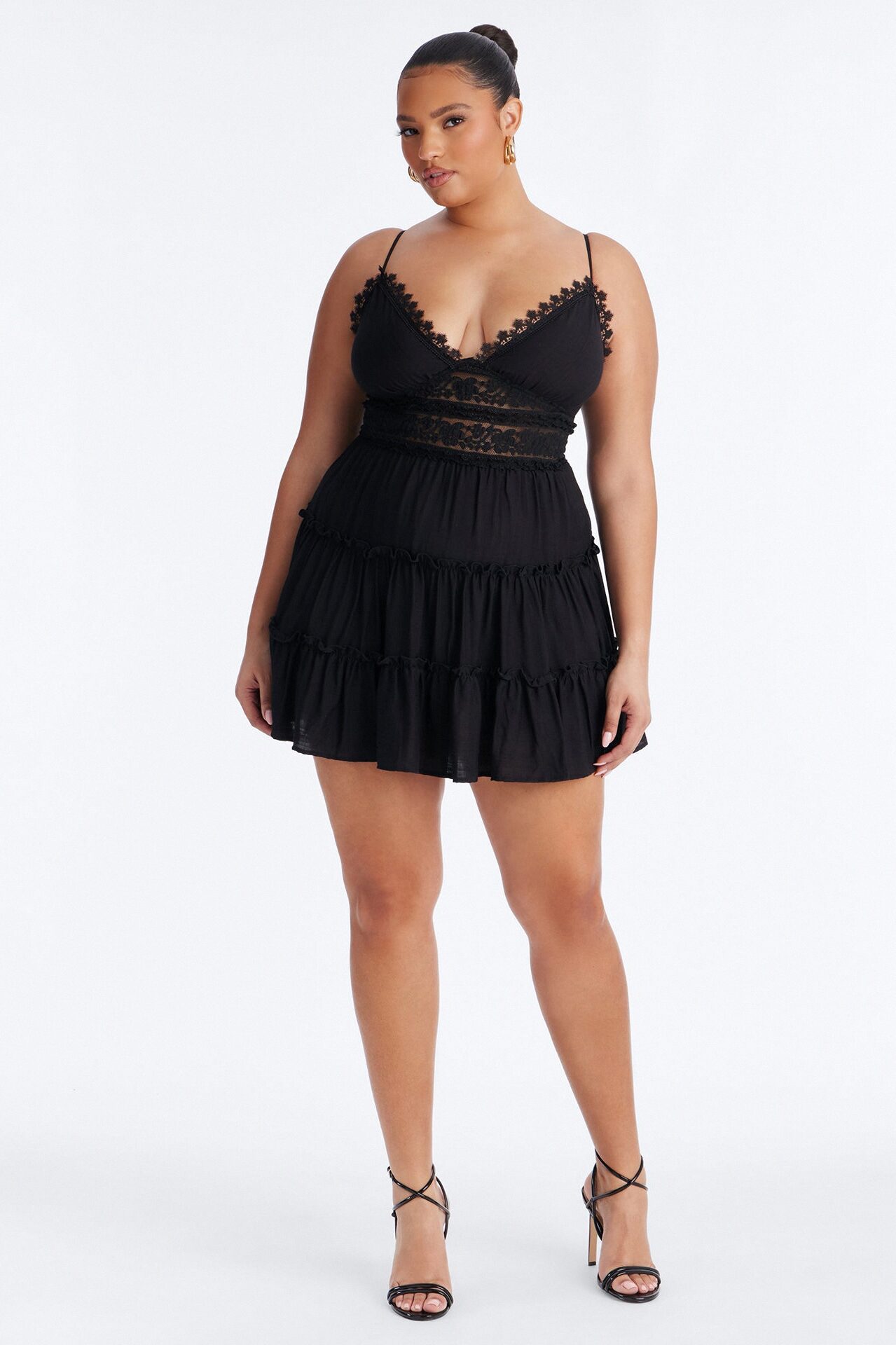 Maggie Lace Trim Linen Mini Dress - Black