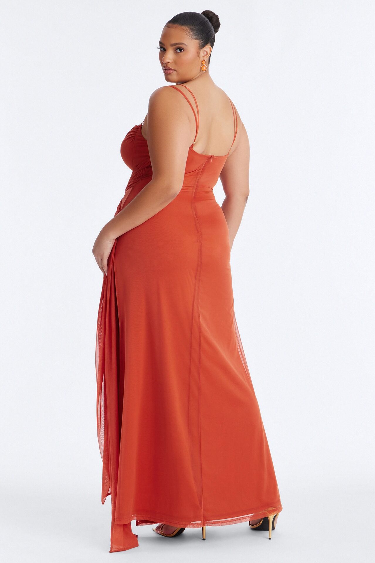 Erin Ruched Mesh Maxi Dress - Marsala