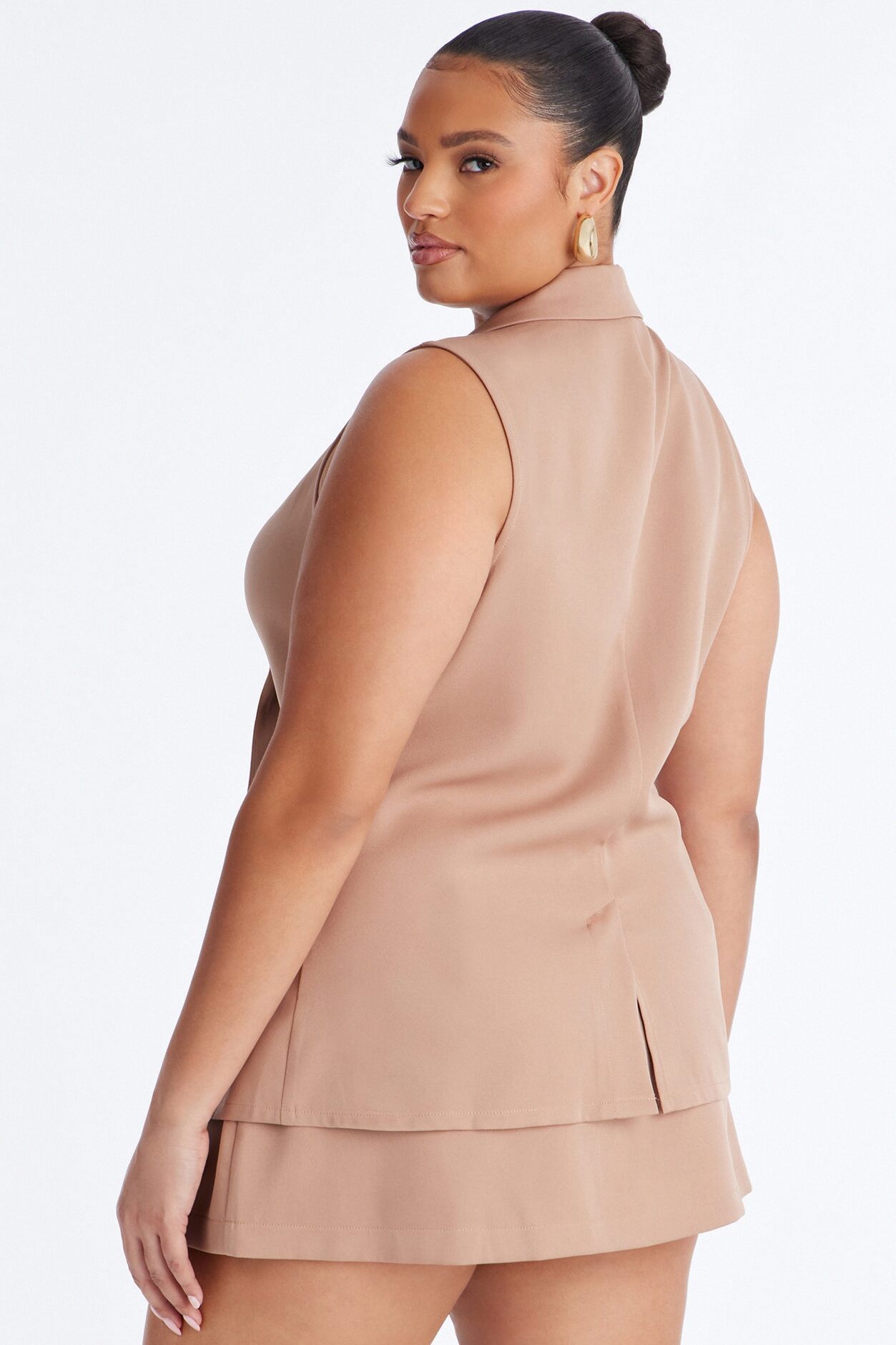 High Profile Blazer Vest Mini Skirt Set - Taupe
