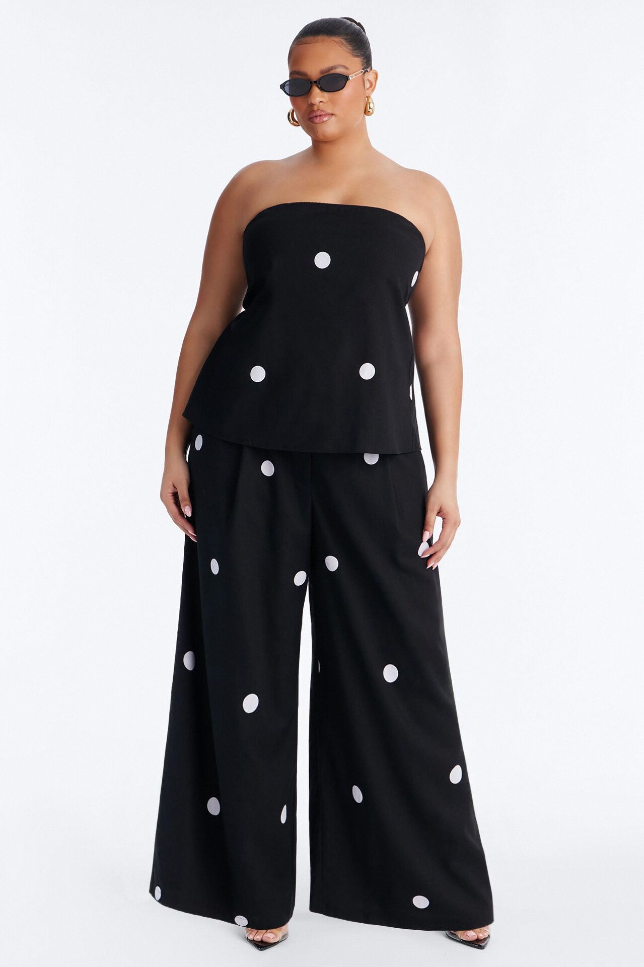 Masie Strapless Polka Dot Pant Set - Black