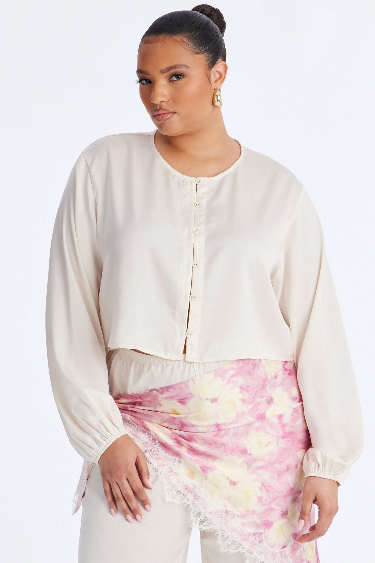 Emilia Satin Scarf Pant Set - Cream