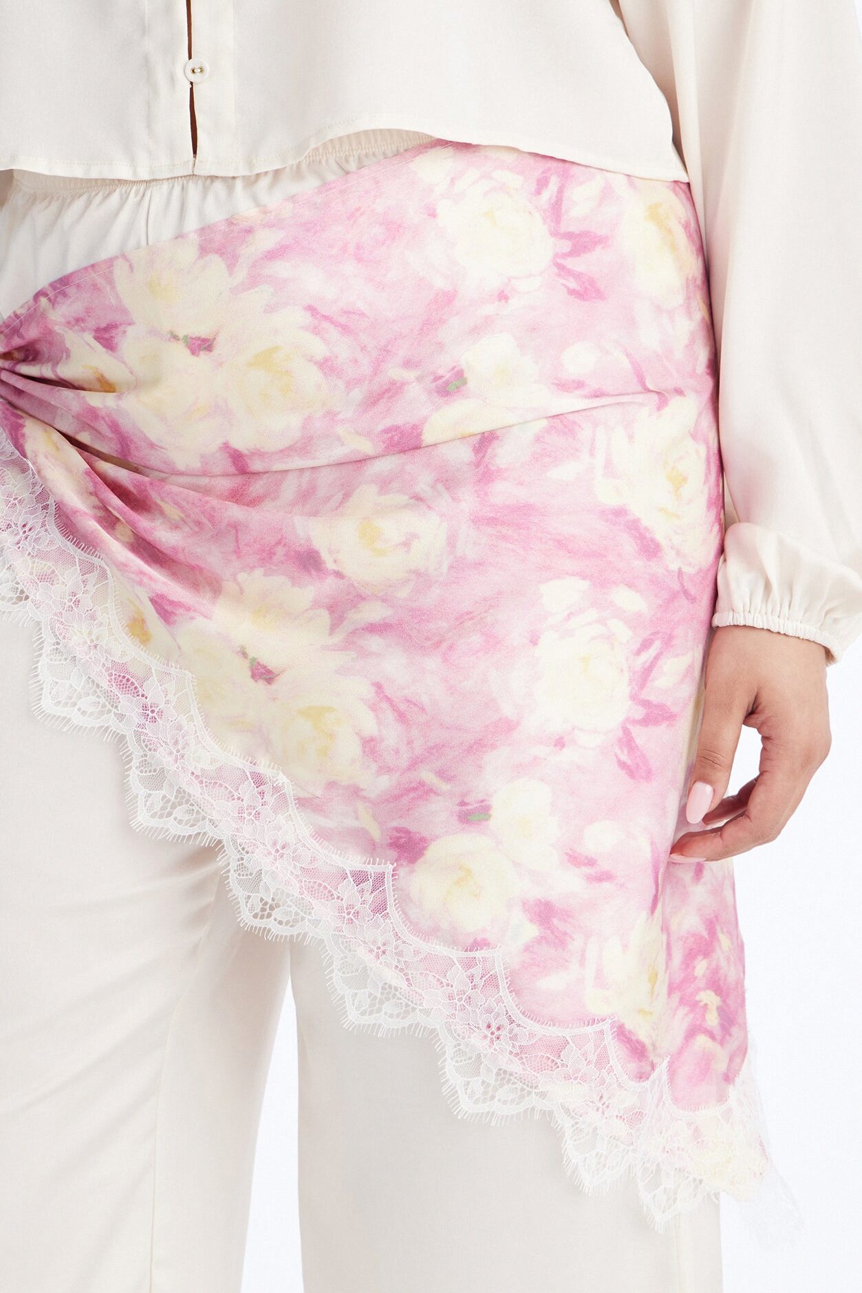 Emilia Satin Scarf Pant Set - Cream
