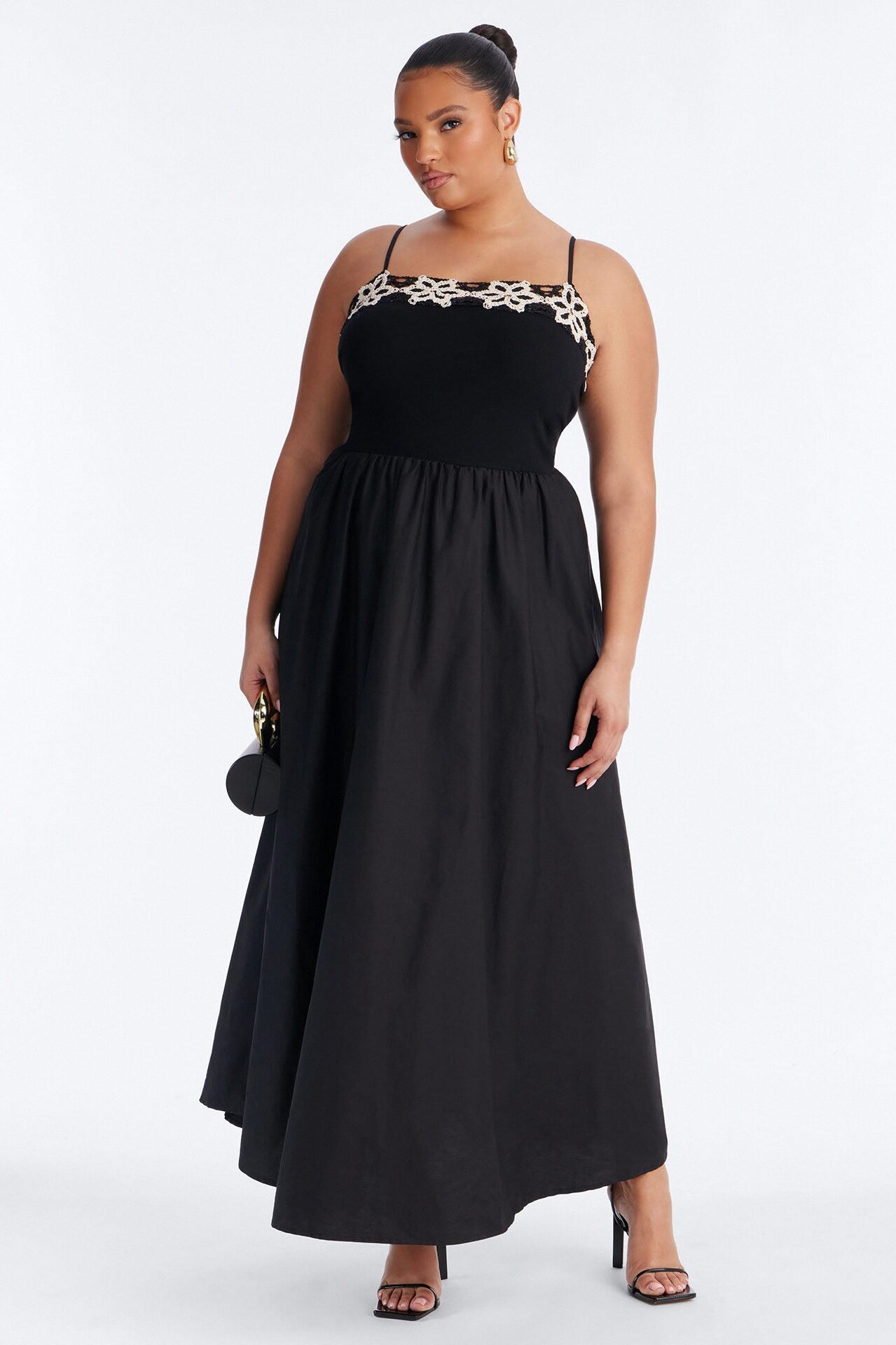 Amelia Crochet Maxi Dress - Black/White
