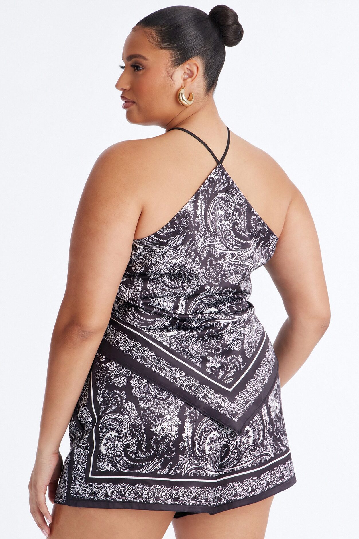 Selene Satin Paisley Short Set - Black