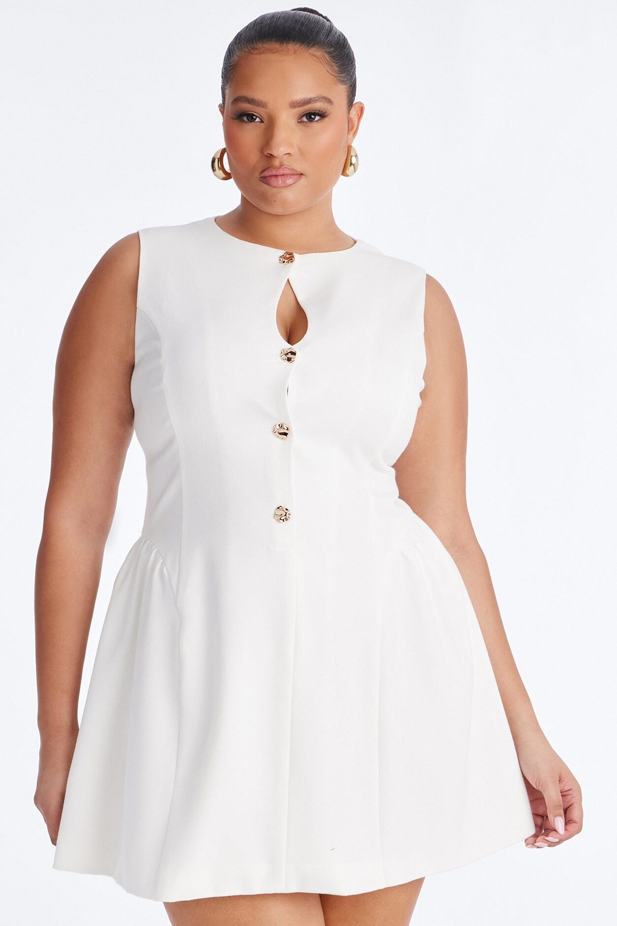 Elsie Sleeveless Button Up Mini Dress - White