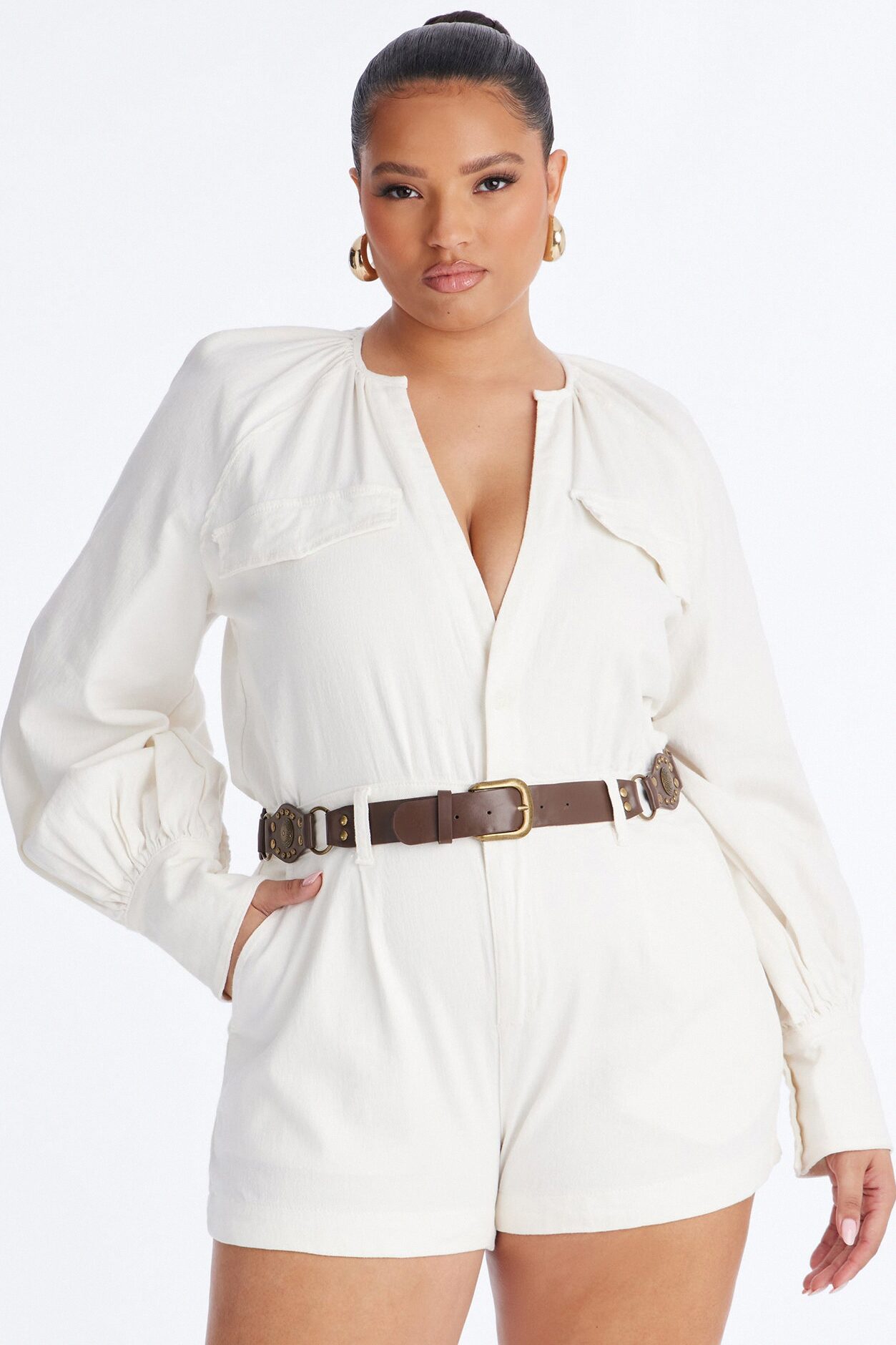 Off To La Quinta Belted Romper - Off White