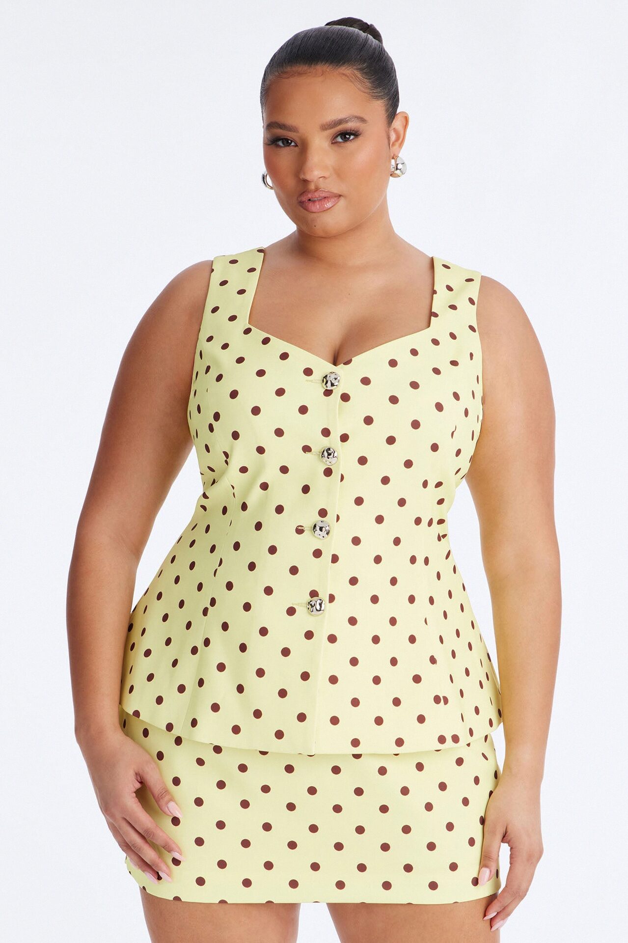 Cori Polka Dot Vest Mini Skirt Set - Yellow/combo