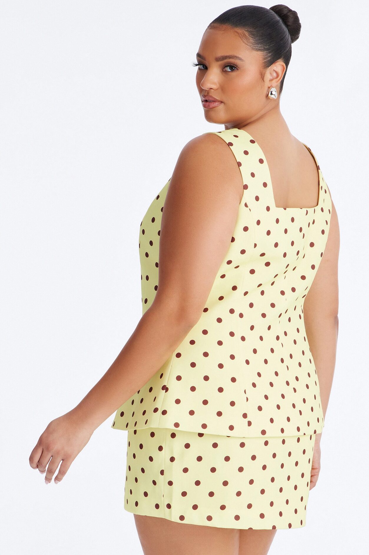 Cori Polka Dot Vest Mini Skirt Set - Yellow/combo