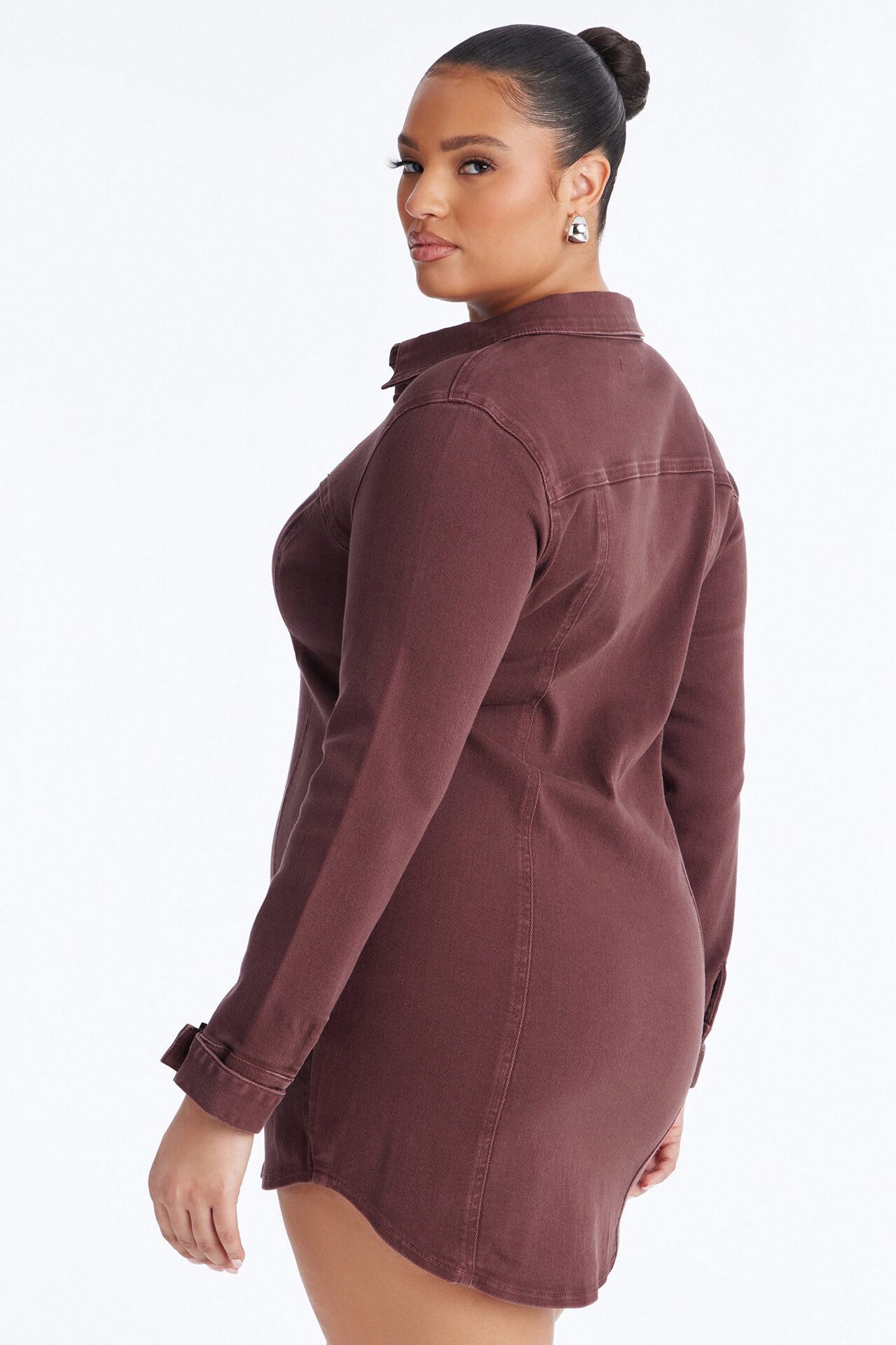 Miley Long Sleeve Denim Mini Dress - Brown