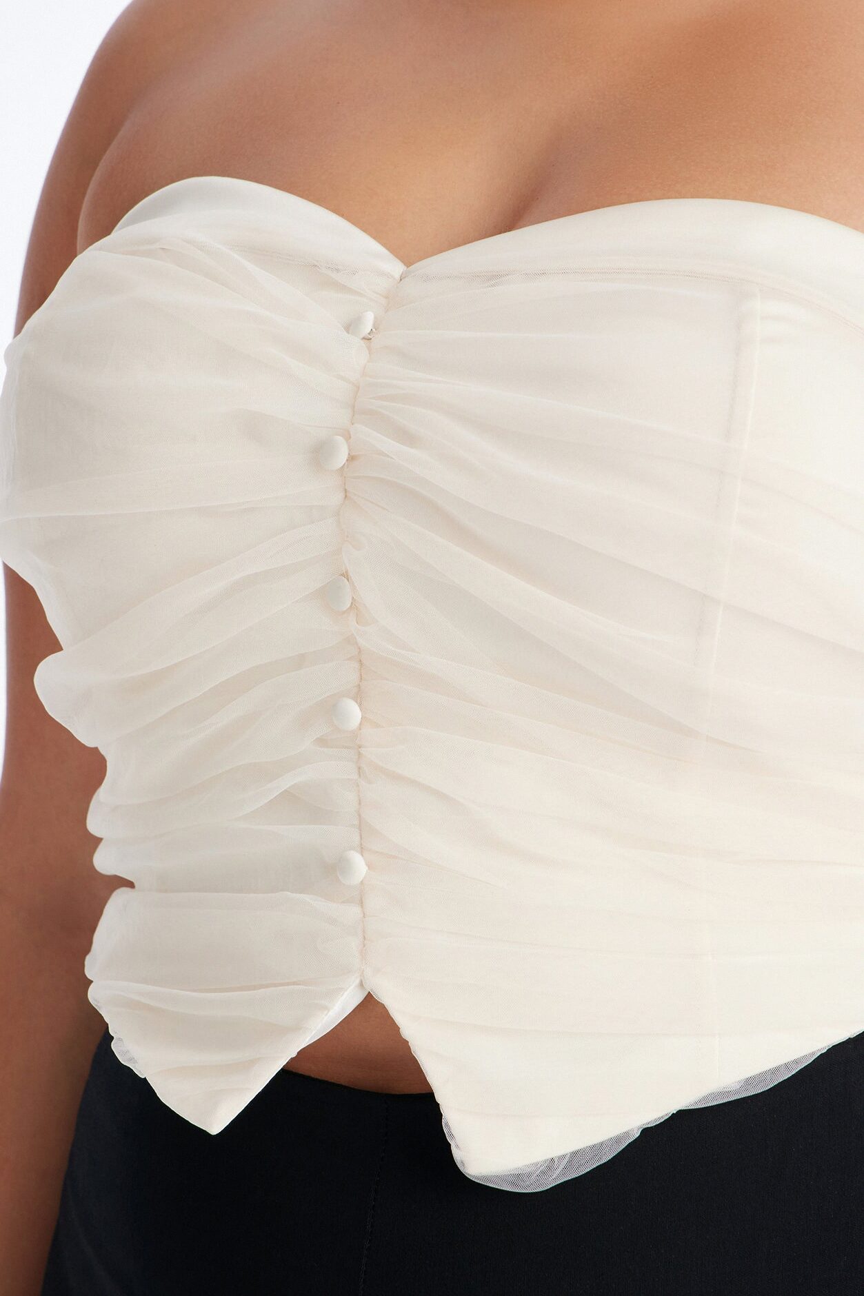 My Secret Satin Contrast Mesh Top - Cream