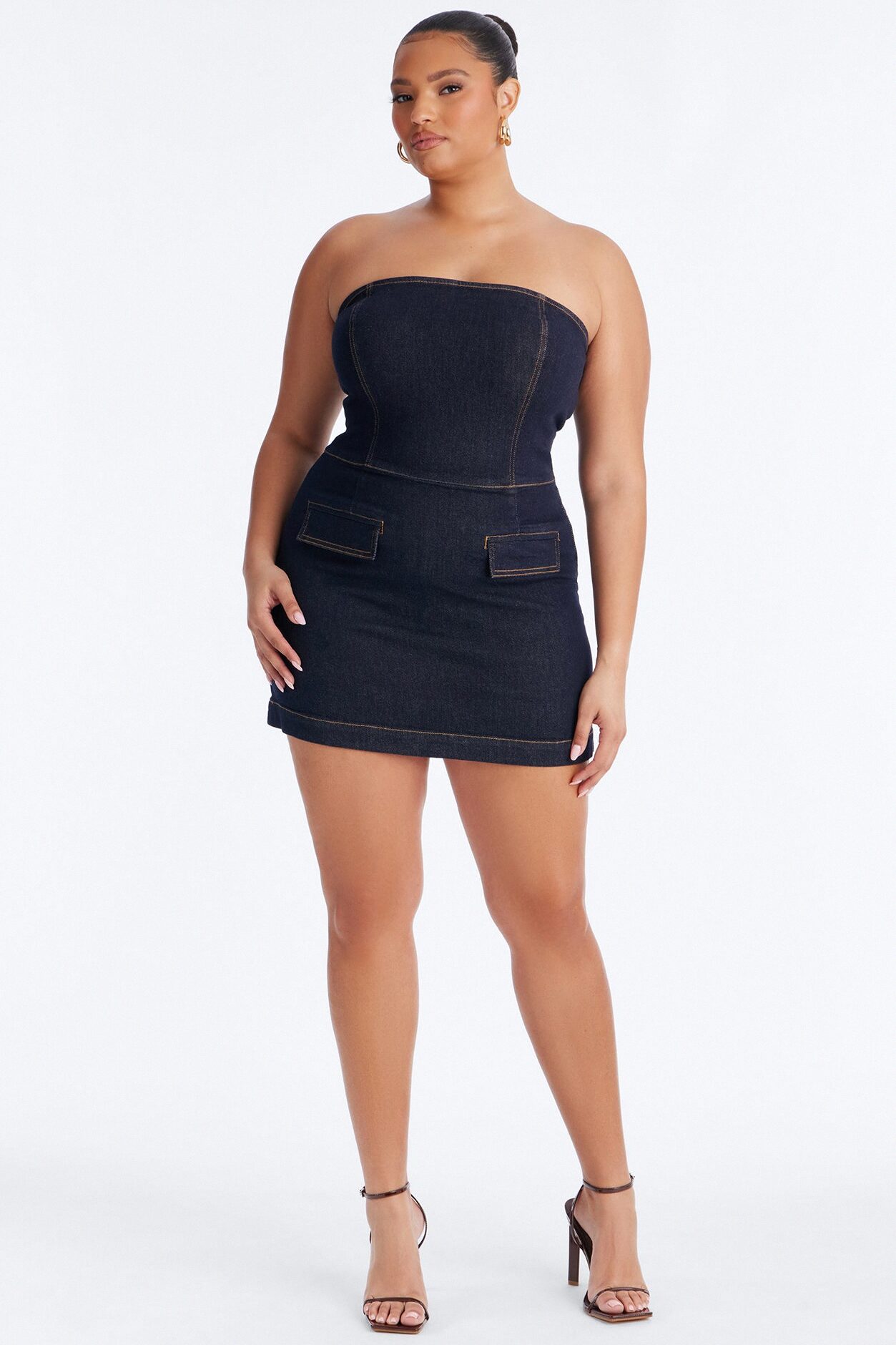 Loren Strapless Stretch Denim Mini Dress - Dark Wash