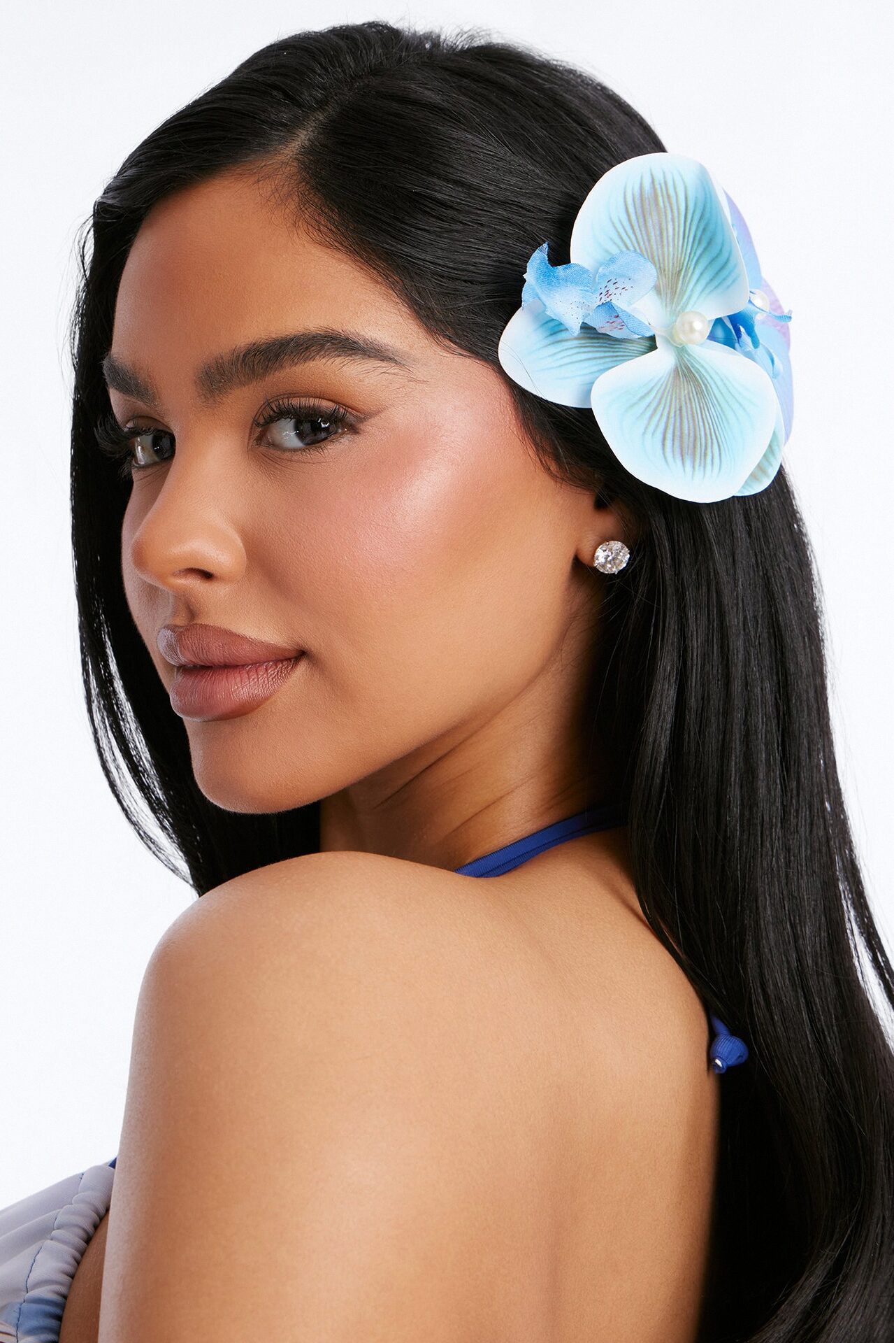 Orchids And Pearls 2 Piece Hair Clip - Blue