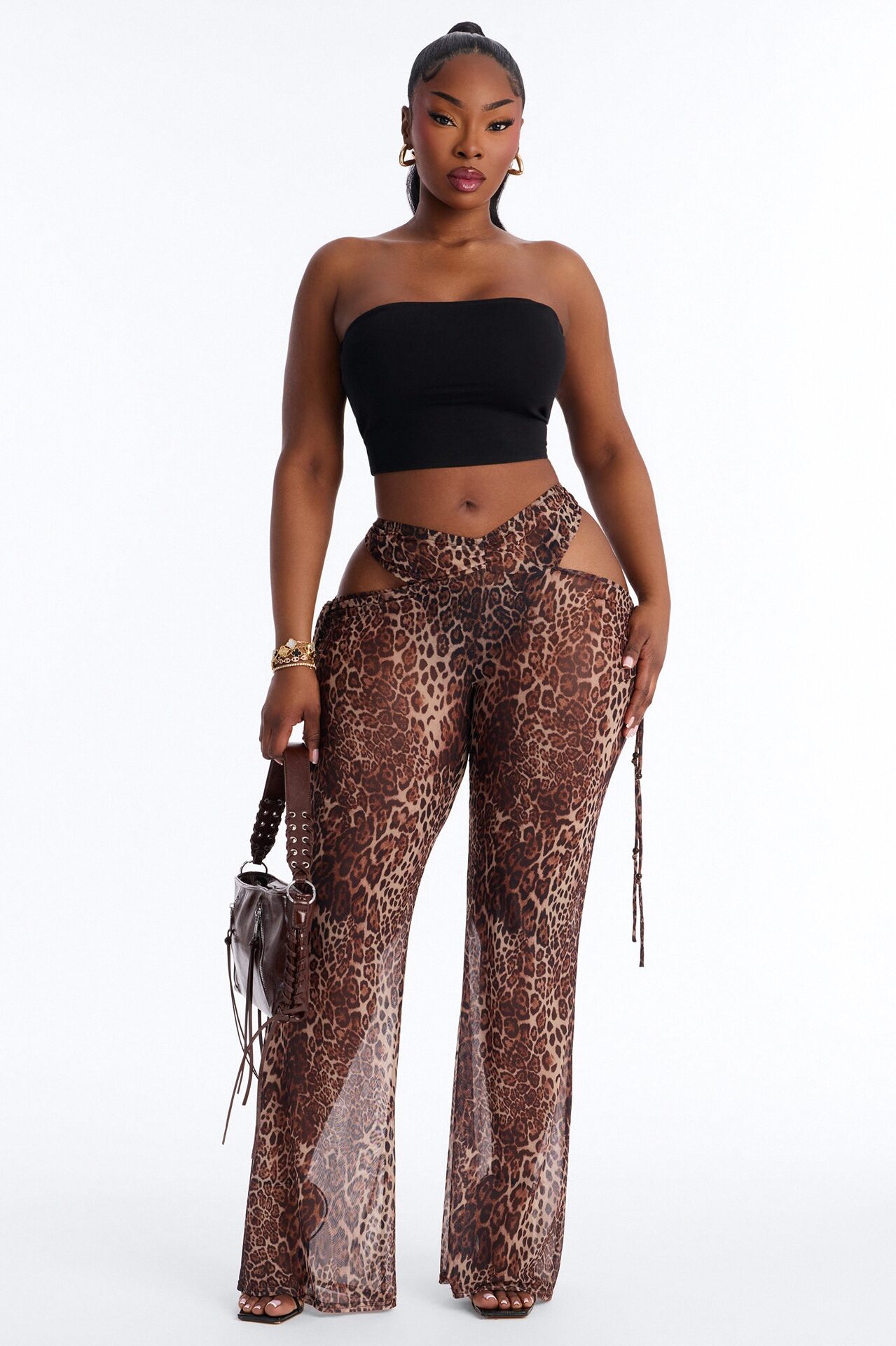 Malani Leopard Low Rise Mesh Flare Pant 33″ - Leopard