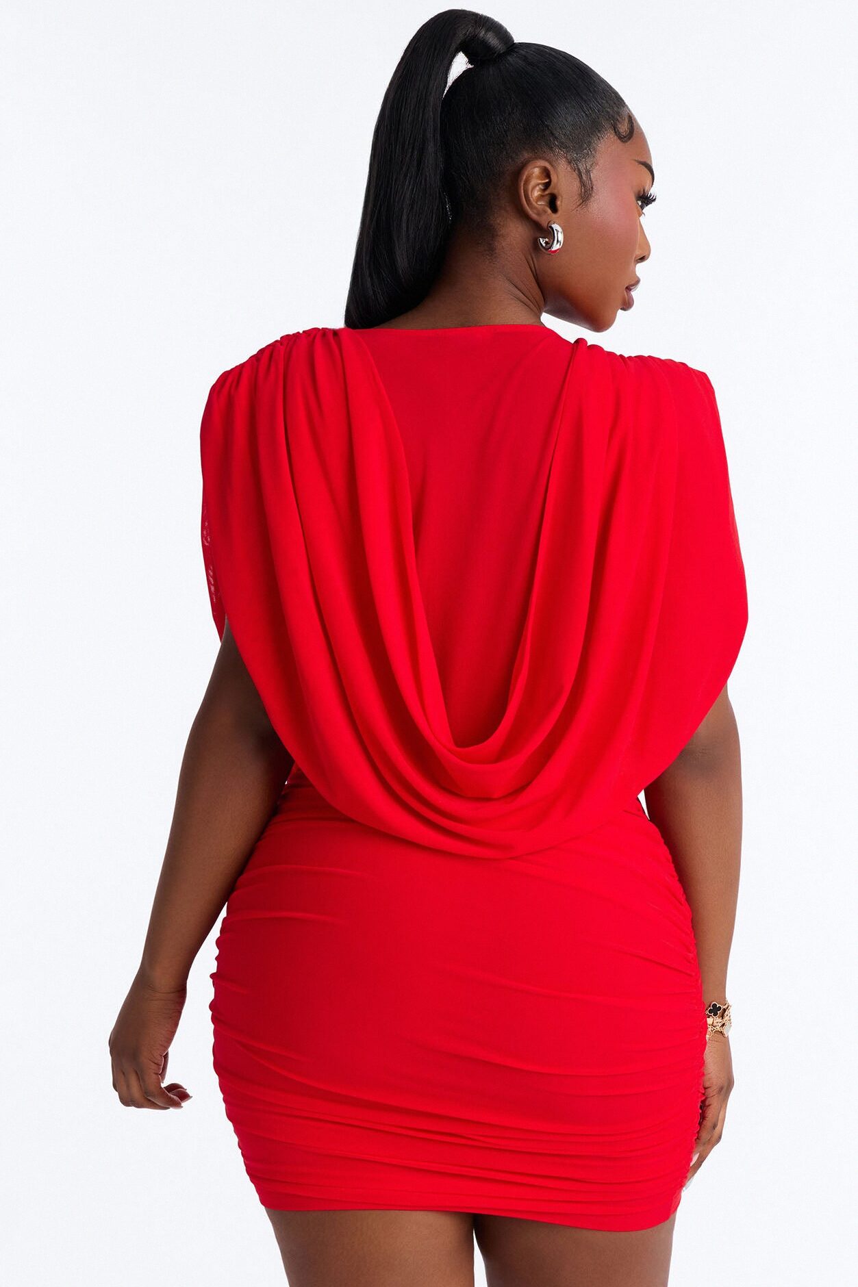 Center Of Attention Draped Mesh Mini Dress - Red