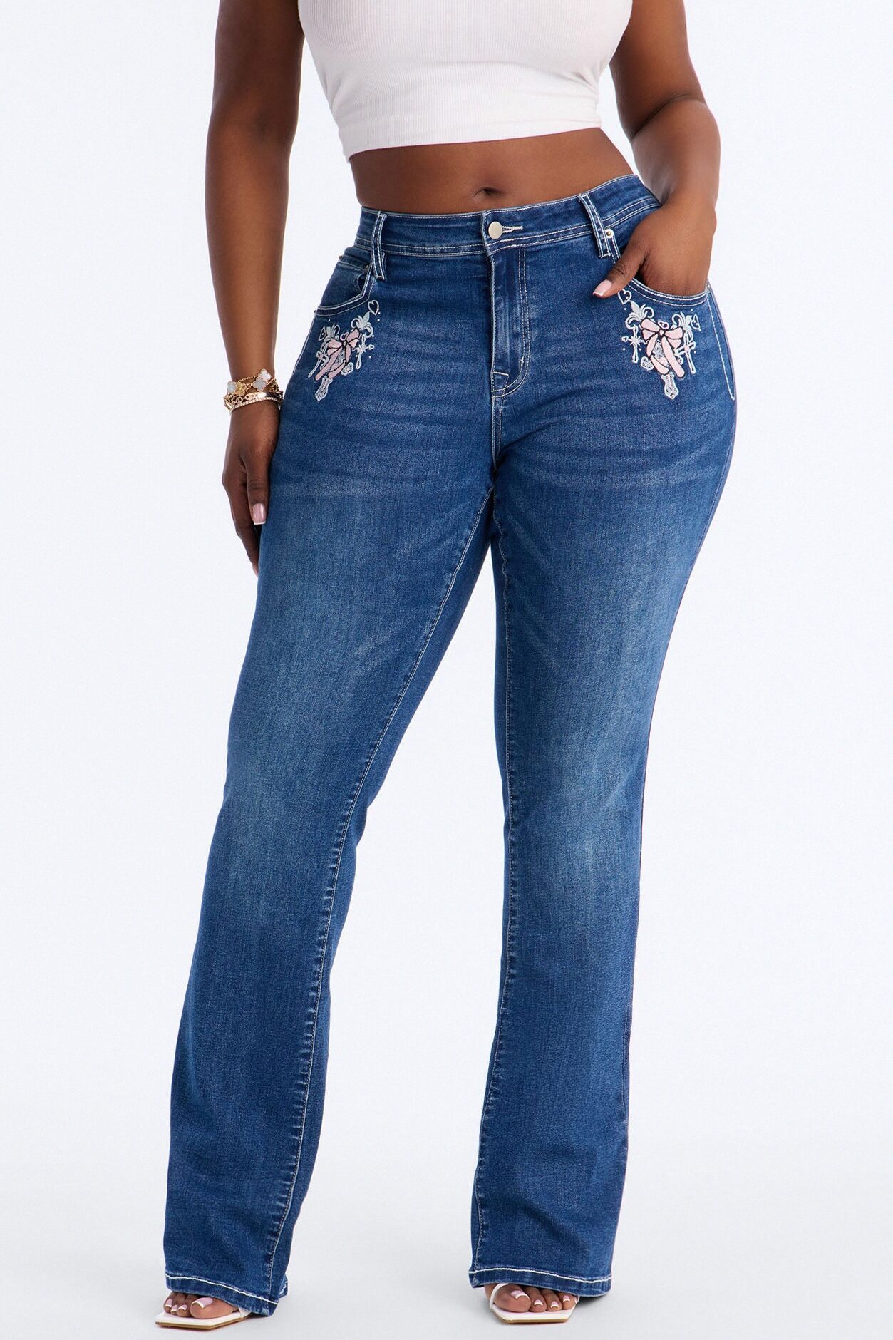 Angel Approved Embellished Bootcut Jeans - Dark Wash