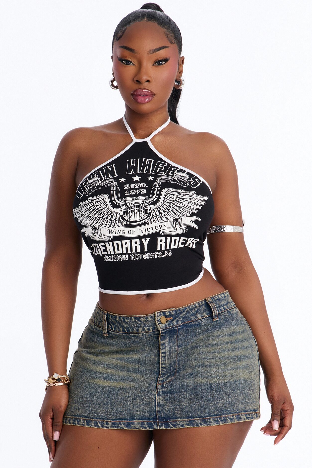 Iron Wheels Legendary Riders Halter Cropped Top - Black