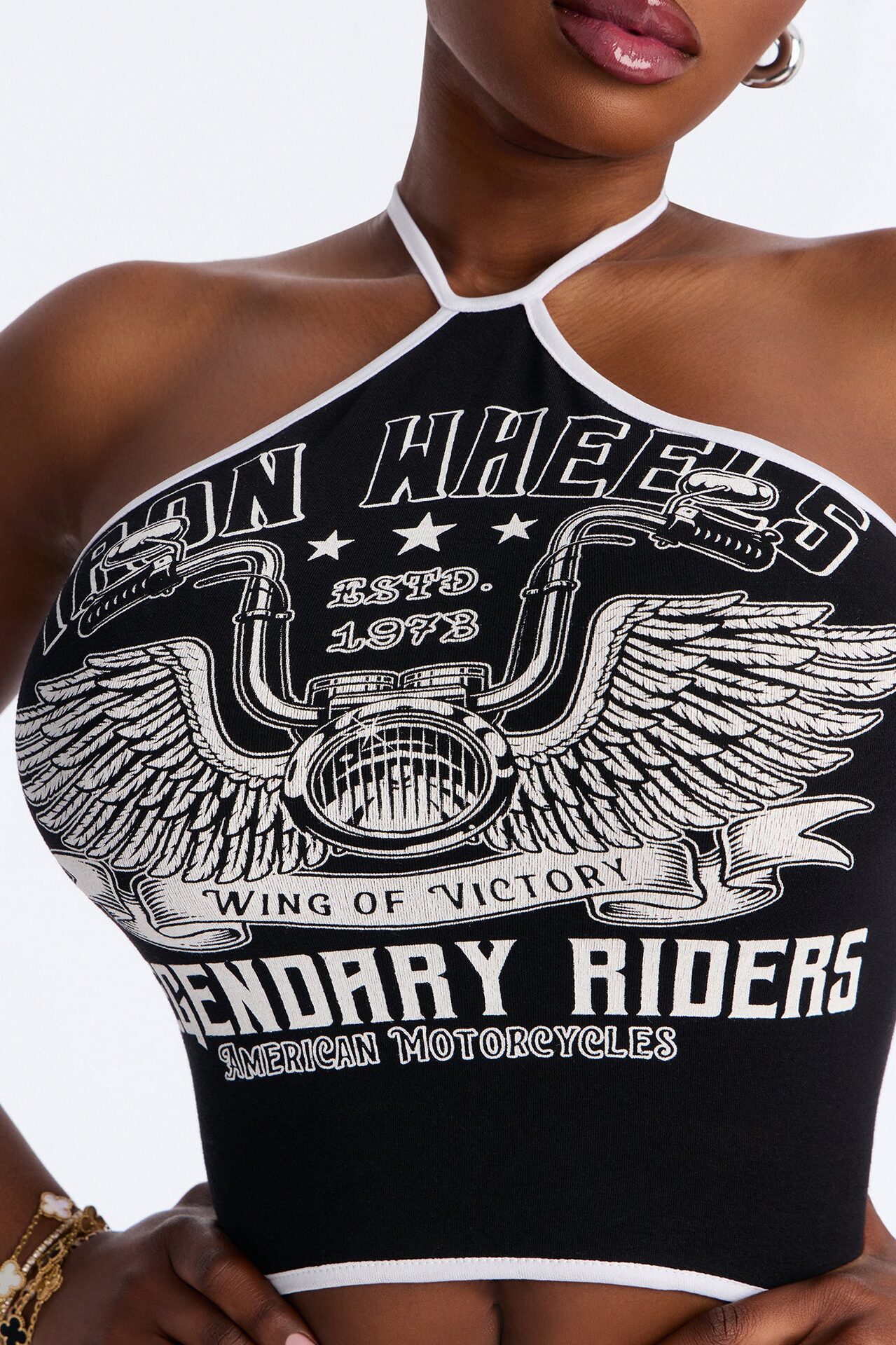 Iron Wheels Legendary Riders Halter Cropped Top - Black