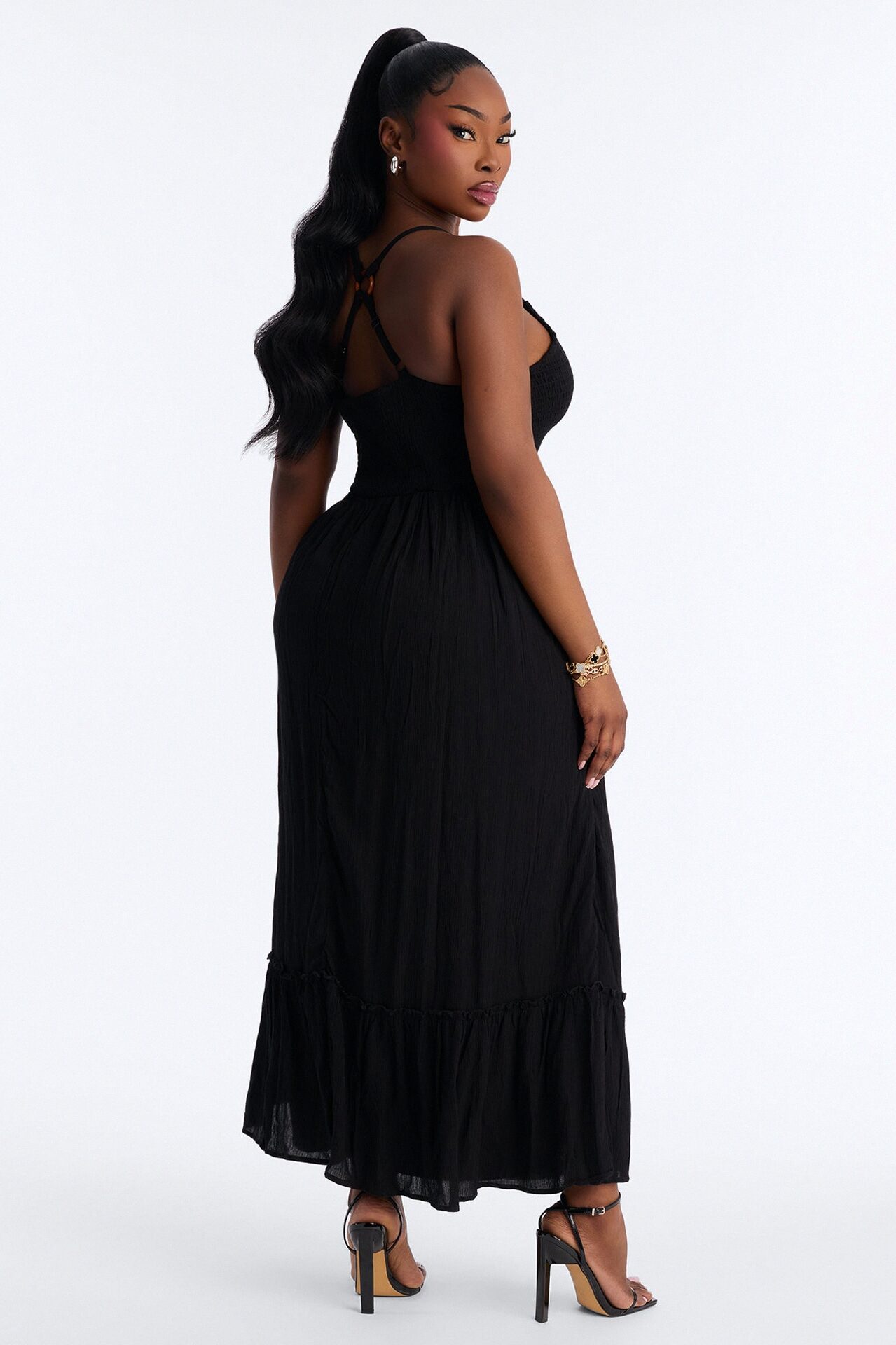 Raina Smocked Linen Maxi Dress - Black