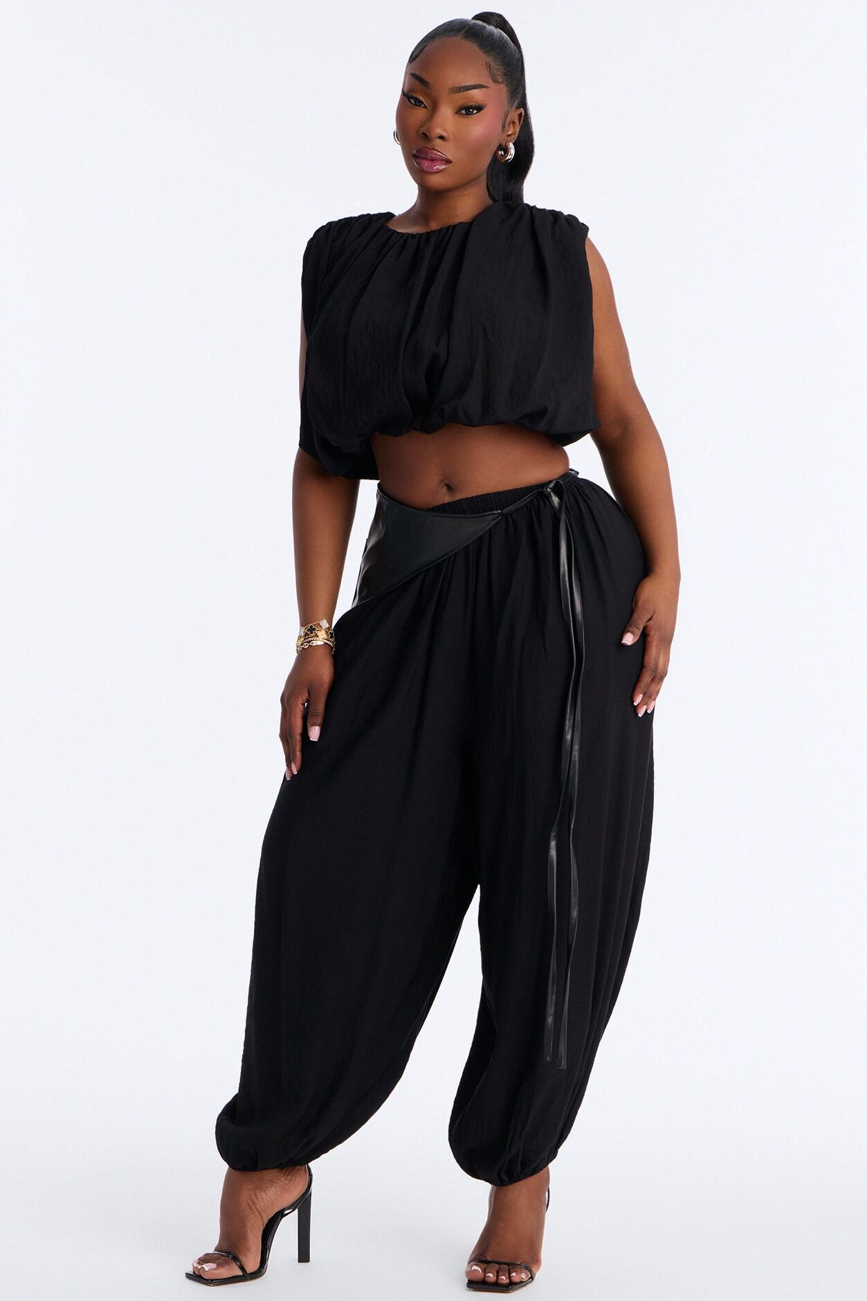 Kristina 3 Piece Balloon Pant Set - Black