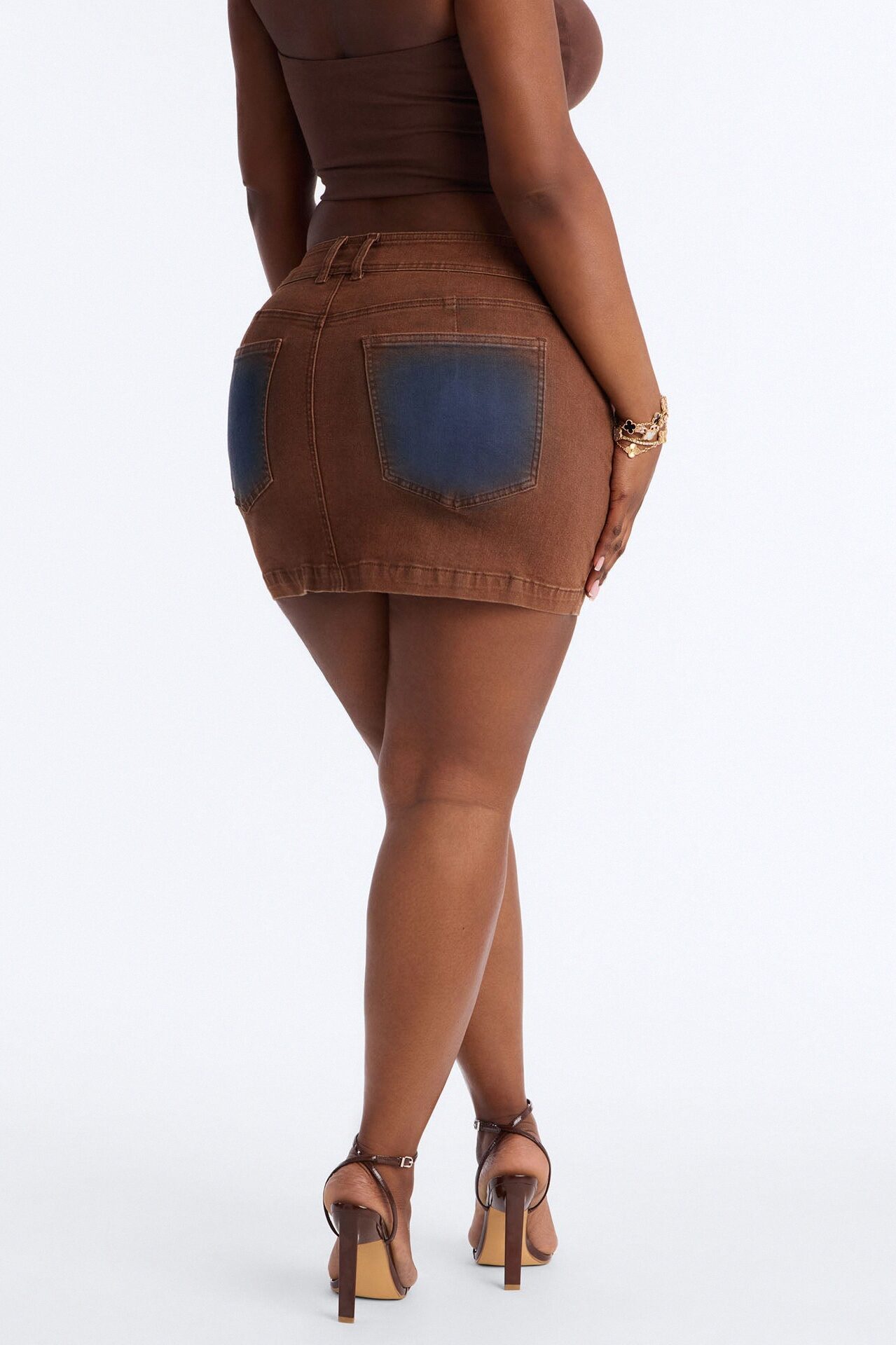 Match My Aura Tinted Denim Mini Skirt - Brown/combo
