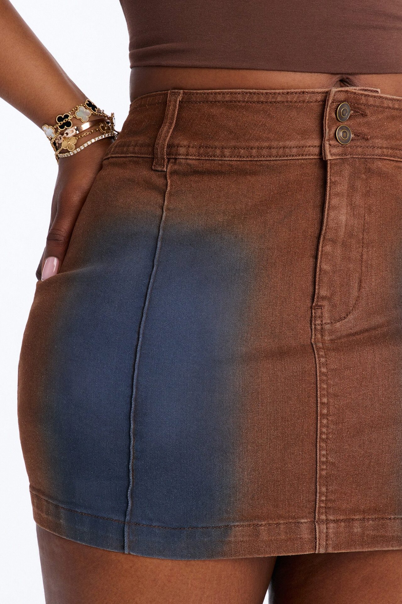Match My Aura Tinted Denim Mini Skirt - Brown/combo