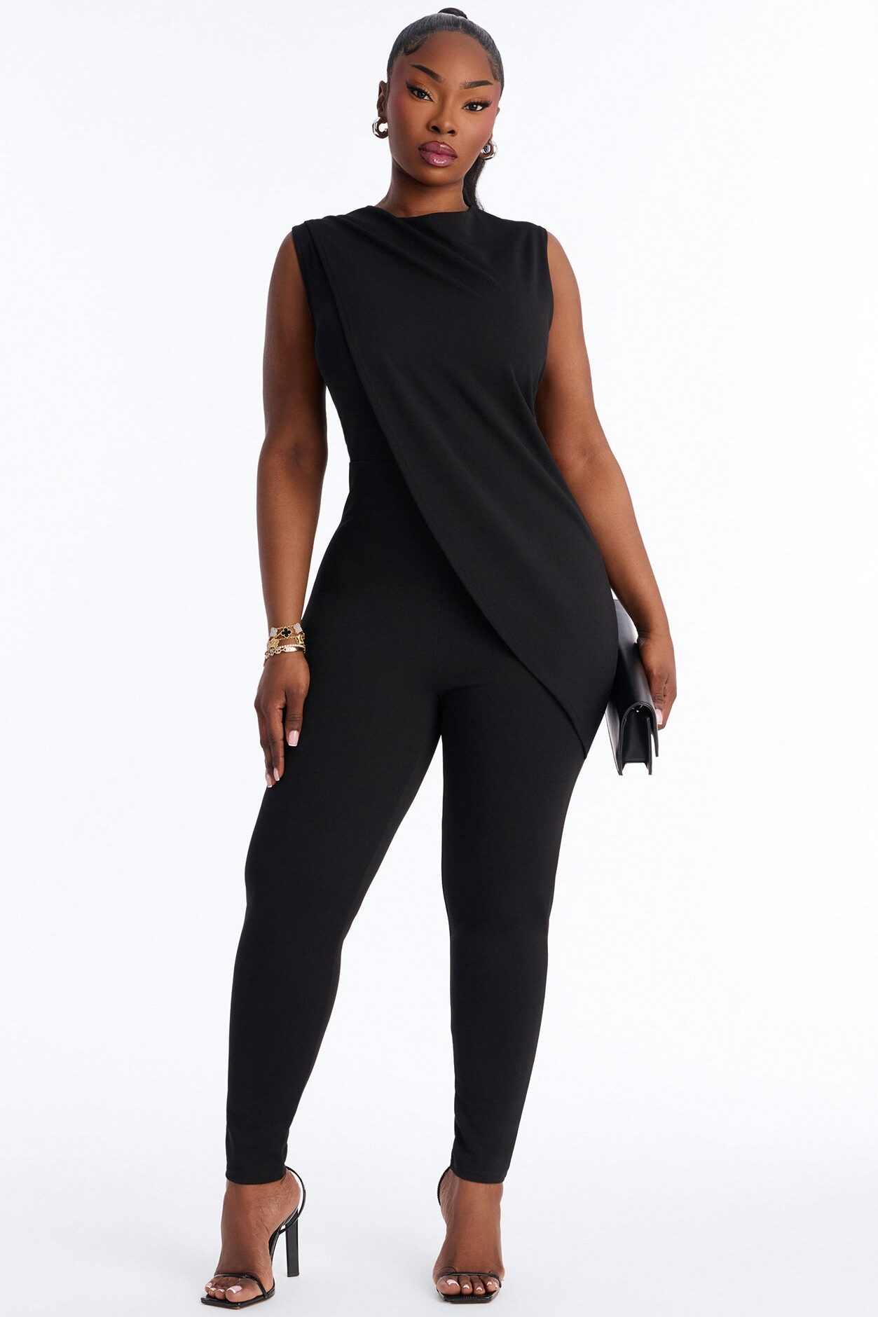 Vanna Draped Catsuit - Black