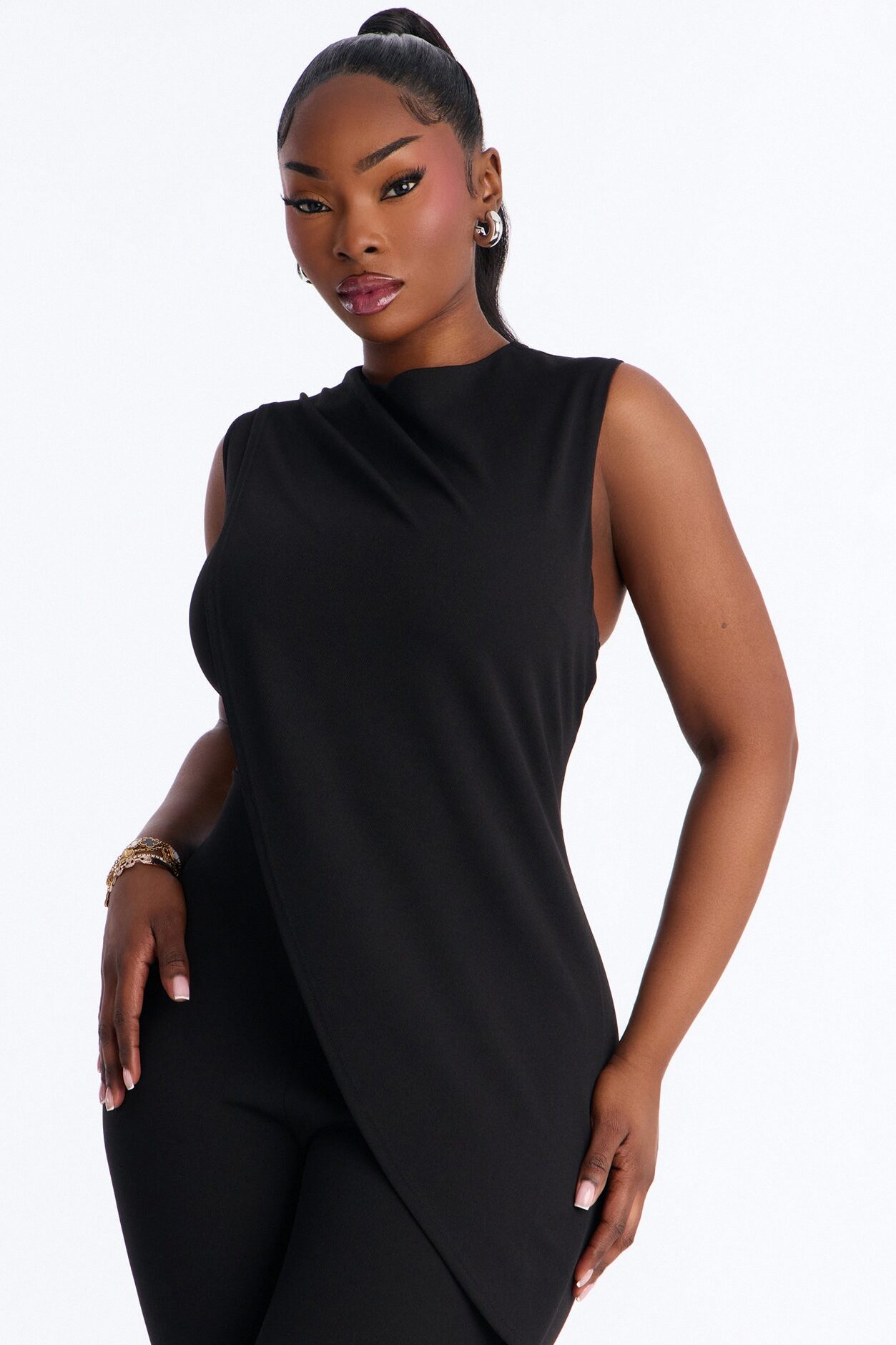 Vanna Draped Catsuit - Black